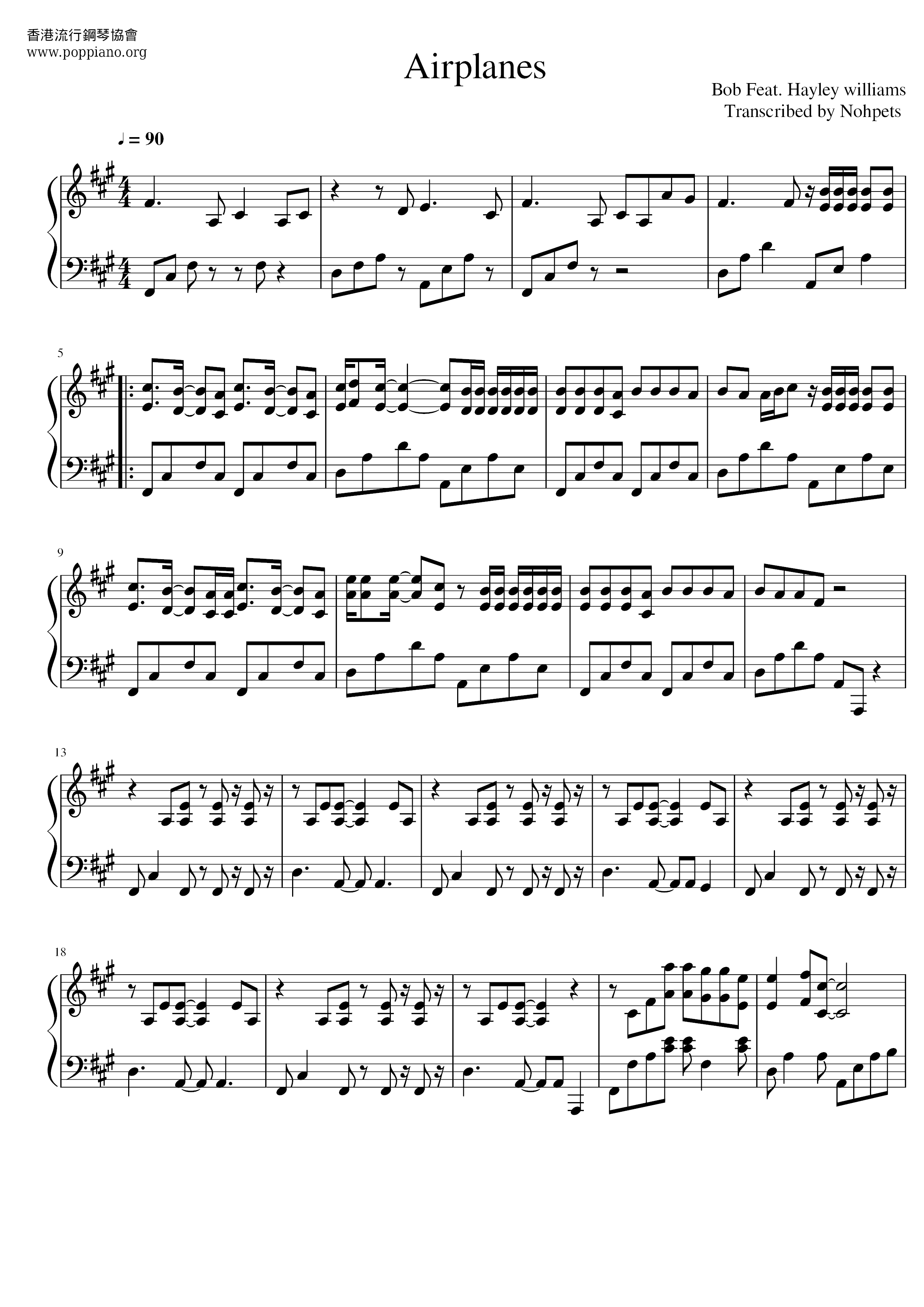 ☆ B.o.b-Airplanes Sheet Music Pdf, - Free Score Download ☆ pertaining to Airplanes Piano Sheet Music Free Printable