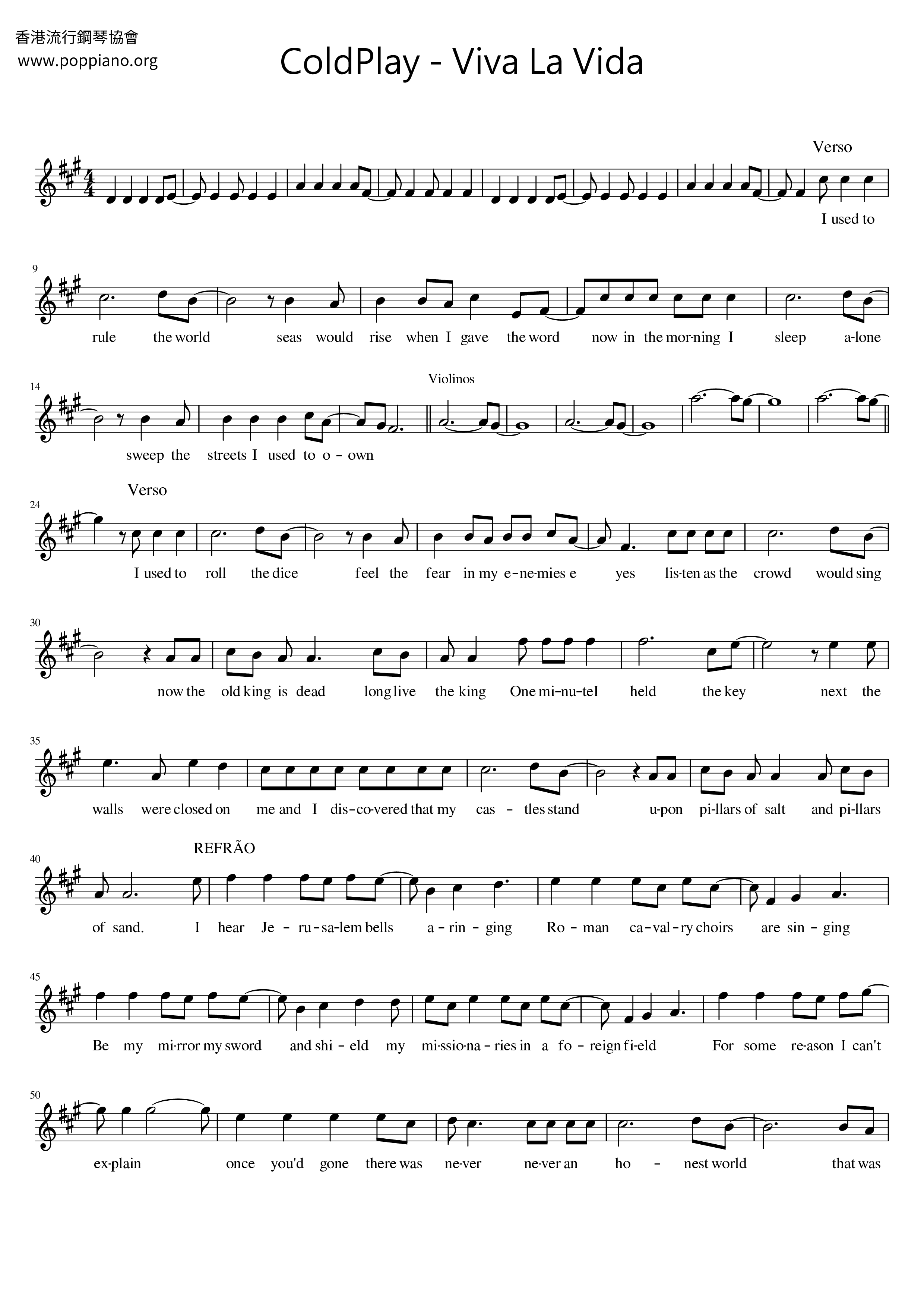 ☆ Coldplay-Viva La Vida Violin Score Pdf, - Free Score Download ☆ with Free Printable Violin Sheet Music For Viva La Vida