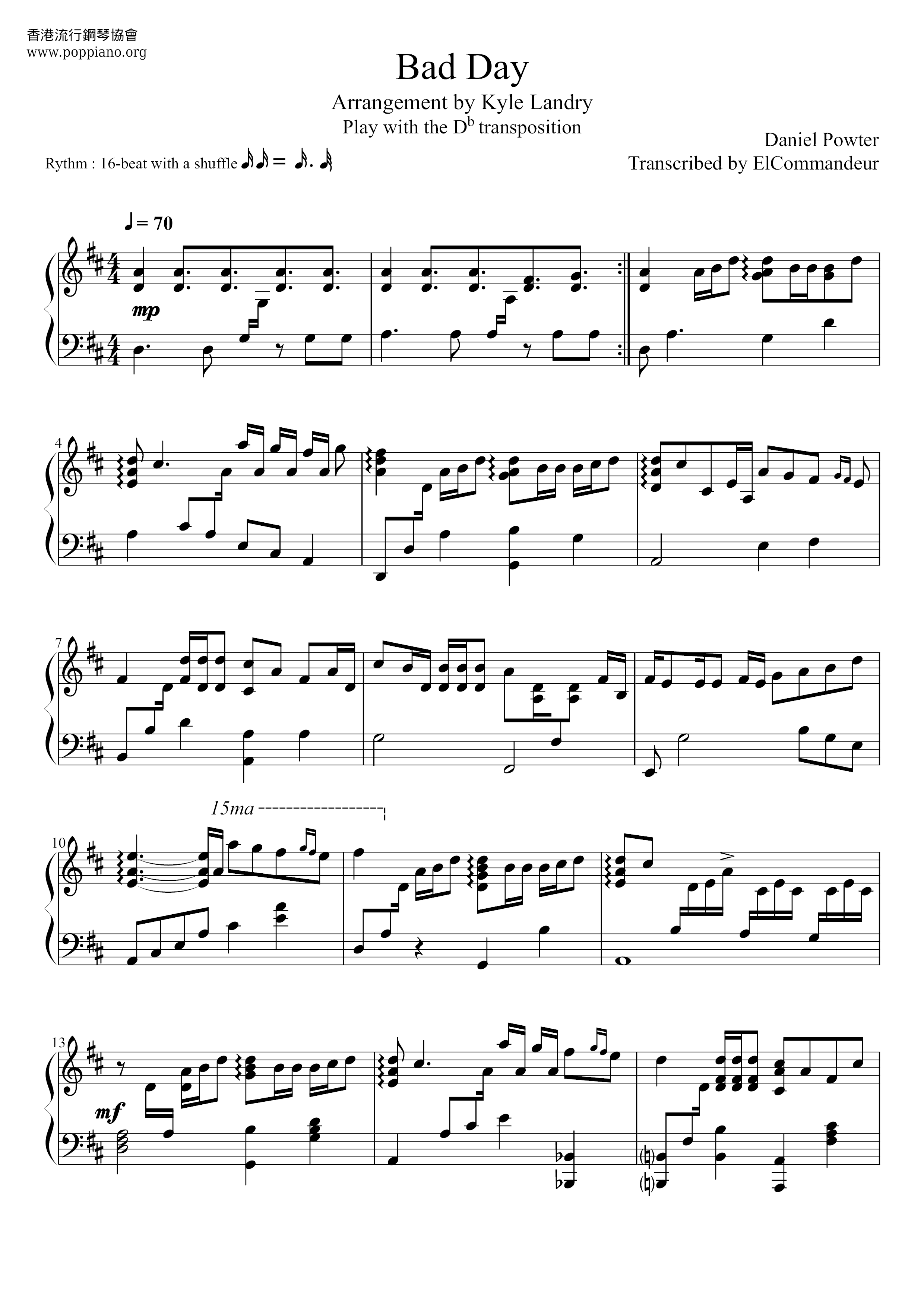 ☆ Daniel Powter-Bad Day Sheet Music Pdf, - Free Score Download ☆ in Bad Day Piano Sheet Music Free Printable