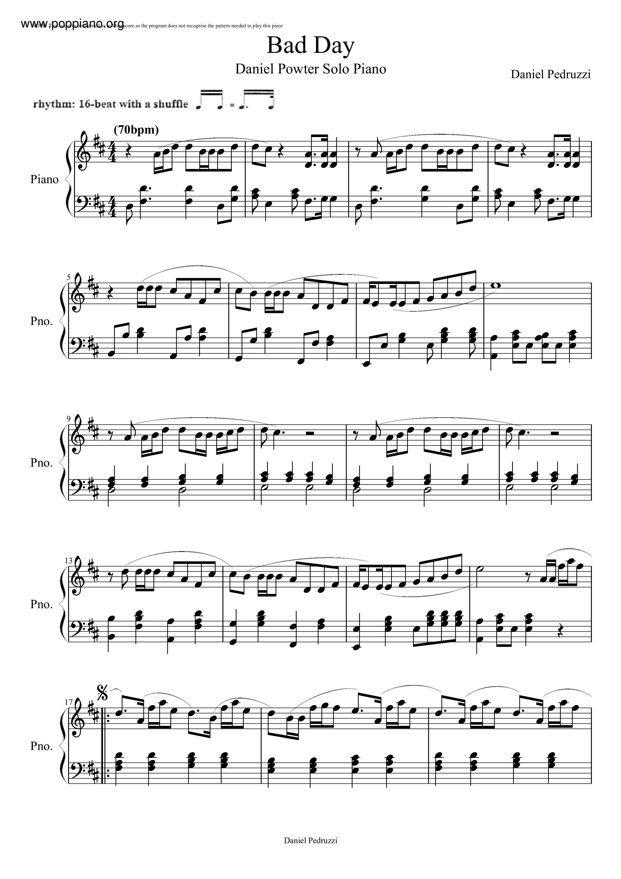 ☆ Daniel Powter-Bad Day Sheet Music Pdf, - Free Score Download ☆ with Bad Day Piano Sheet Music Free Printable