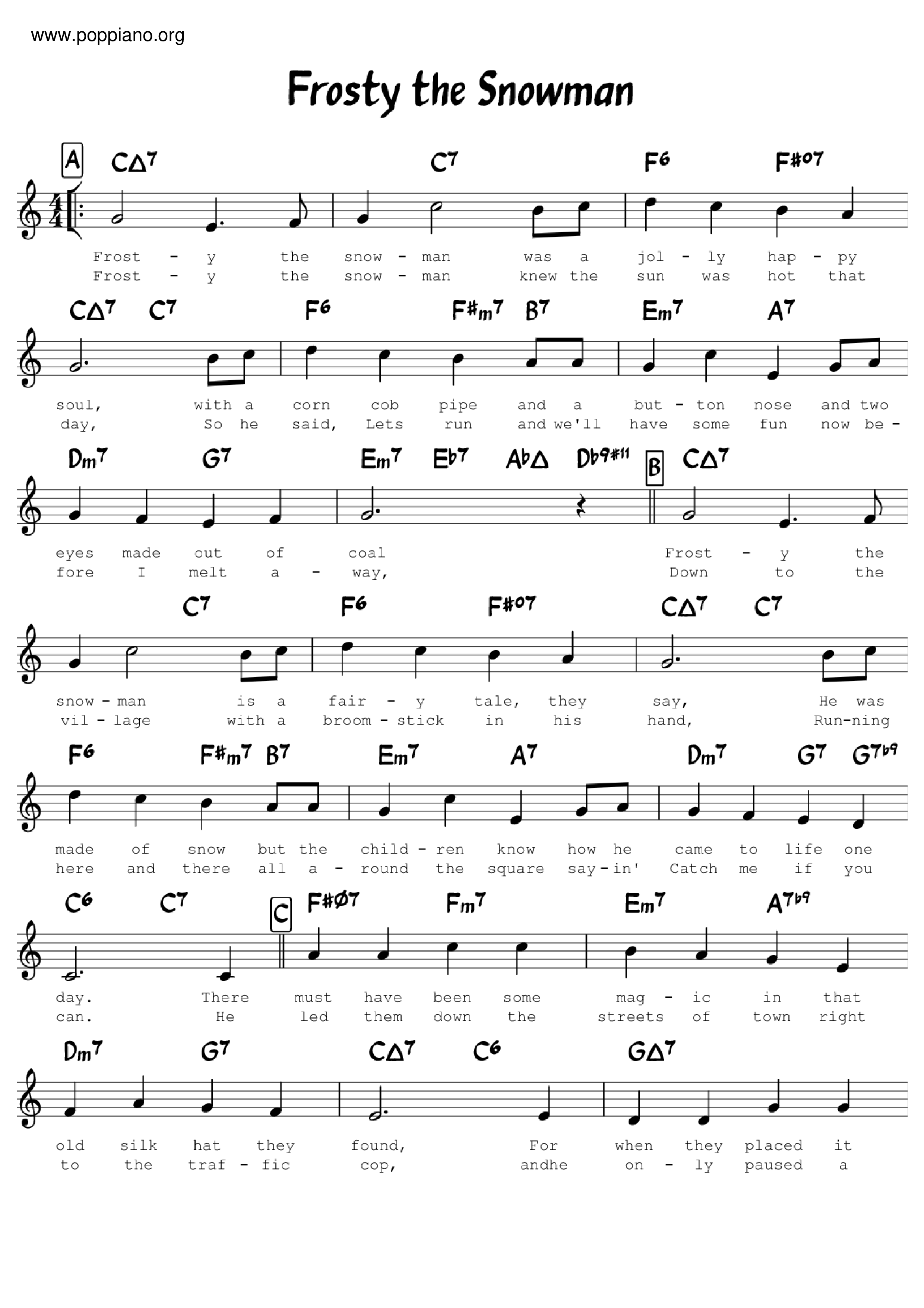 ☆ Frosty The Snowman | Sheet Music | Piano Score Free Pdf with regard to Free Printable Frosty The Snowman Sheet Music