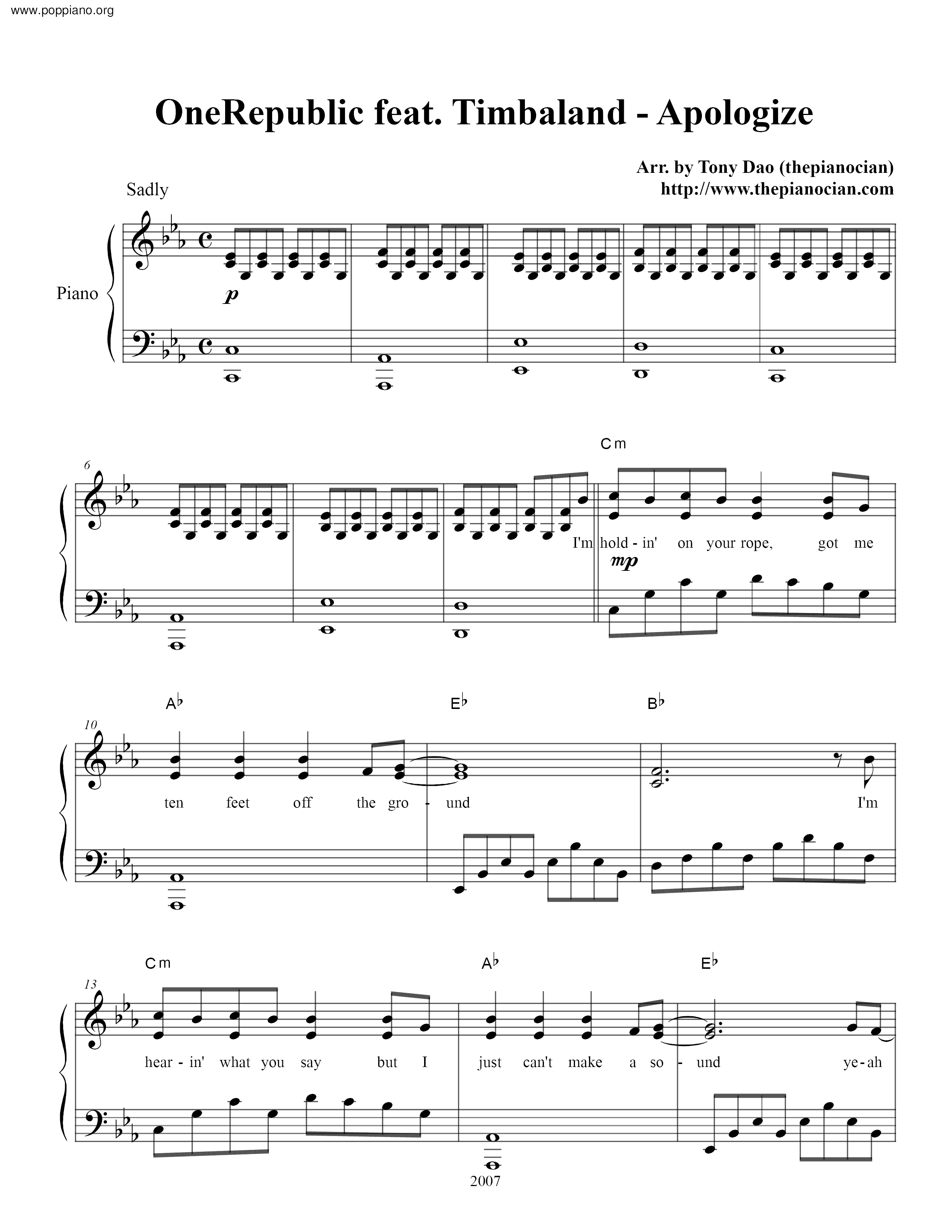 ☆ Onerepublic-Apologize Sheet Music Pdf, - Free Score Download ☆ within Apologize Piano Sheet Music Free Printable