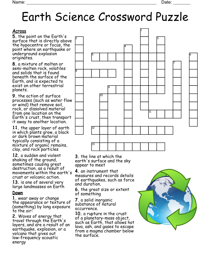 Earth Science Crossword Puzzle - Wordmint with Free Printable Science Crossword Puzzles