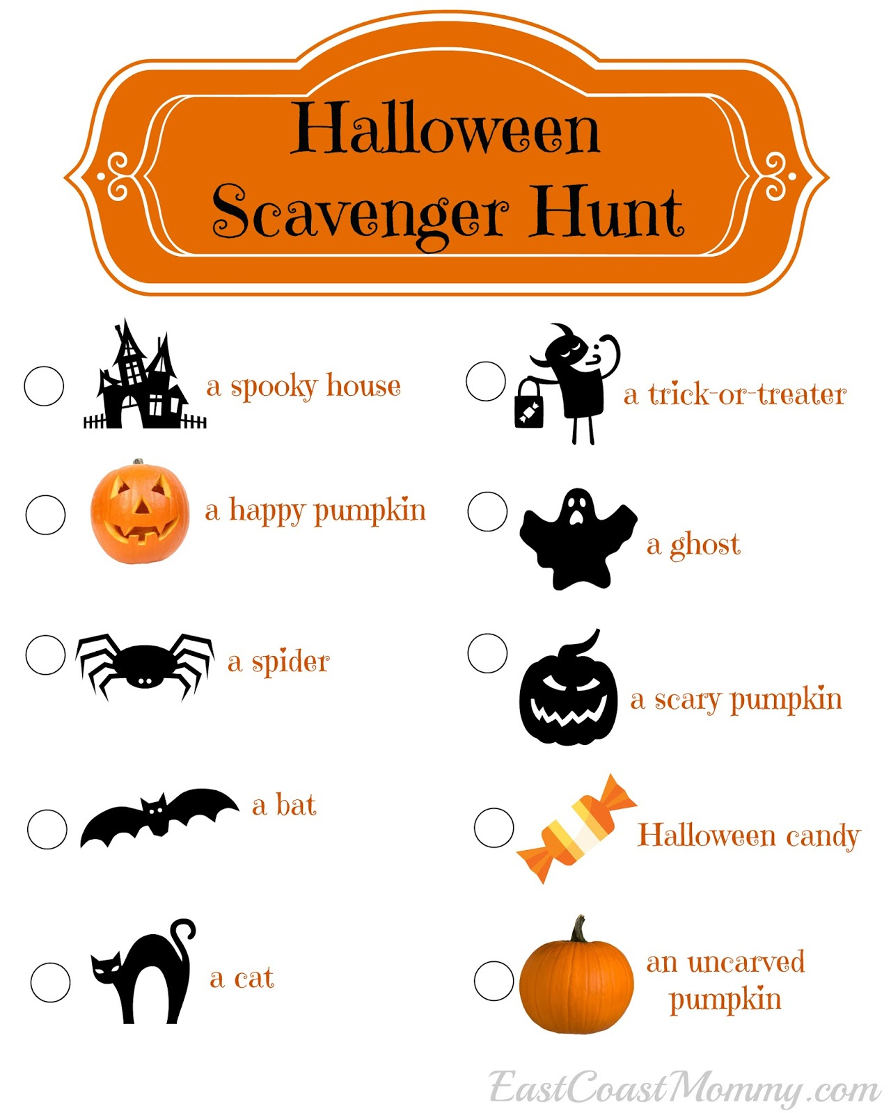 East Coast Mommy: Halloween Scavenger Hunt (With Free Printable) for Free Printable Halloween Scavenger Hunt