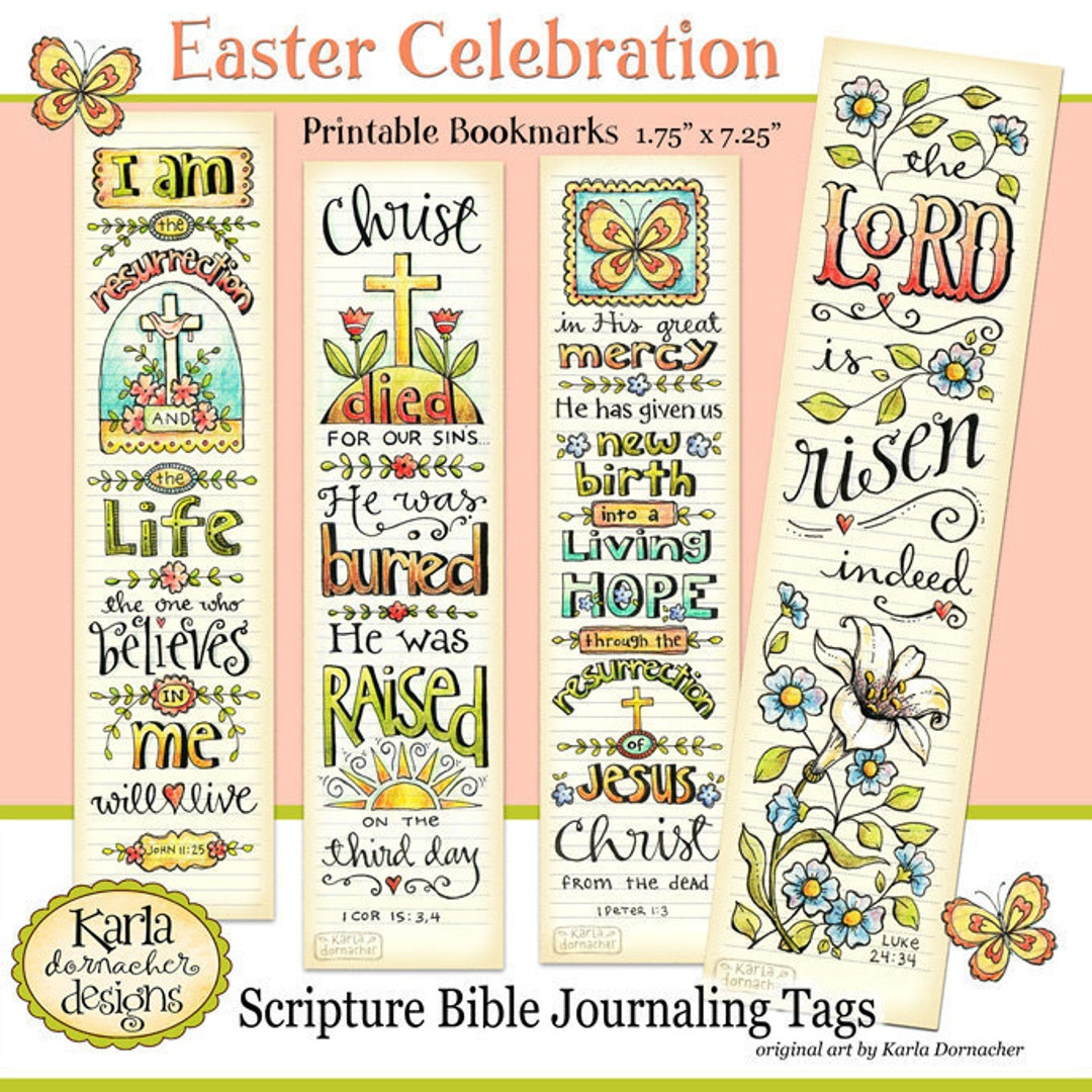 Easter Bible Bookmarks Full Color Bible Journaling Tags Instant within Free Printable Religious Easter Bookmarks