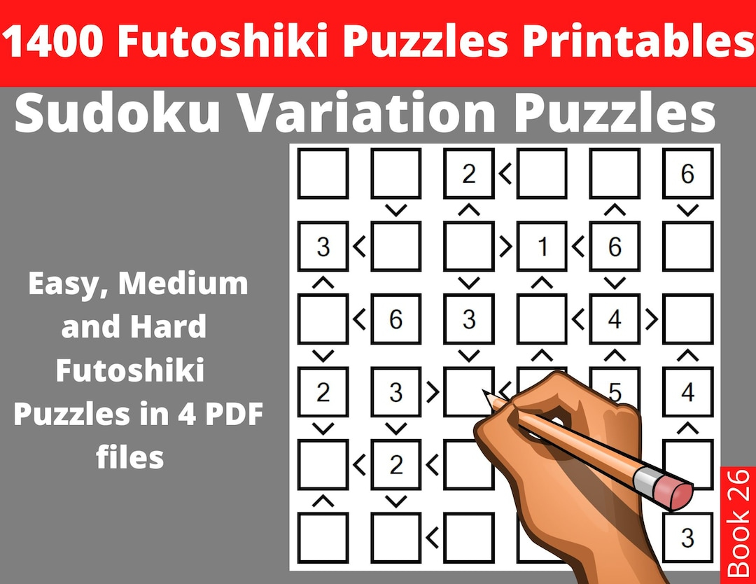 Easy, Medium And Hard Futoshiki Puzzles Printable Pdf Bundle Of with Free Printable Futoshiki Puzzles