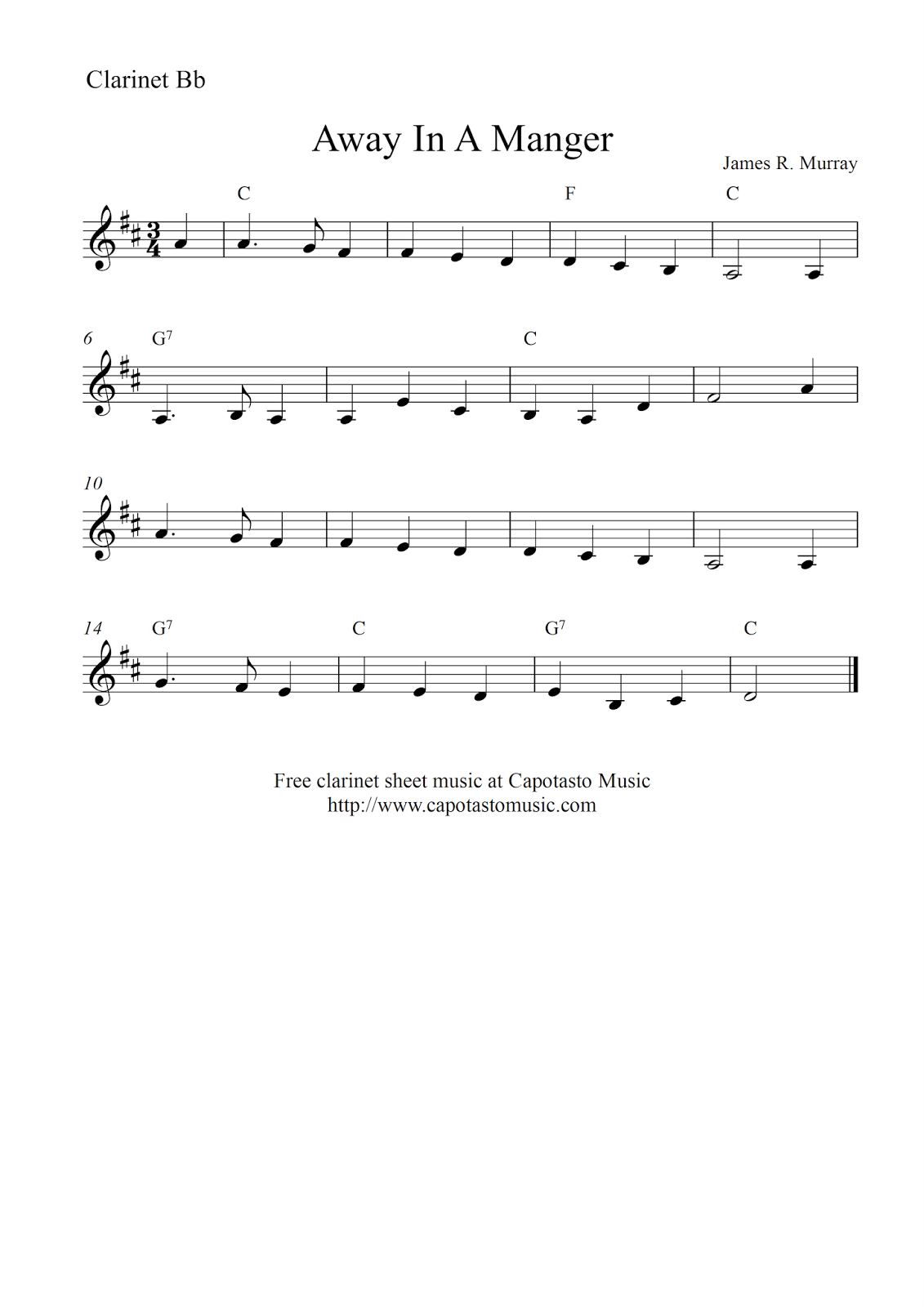 Easy Sheet Music For Beginners: Away In A Manger - Easy Clarinet throughout Free Printable Clarinet Music