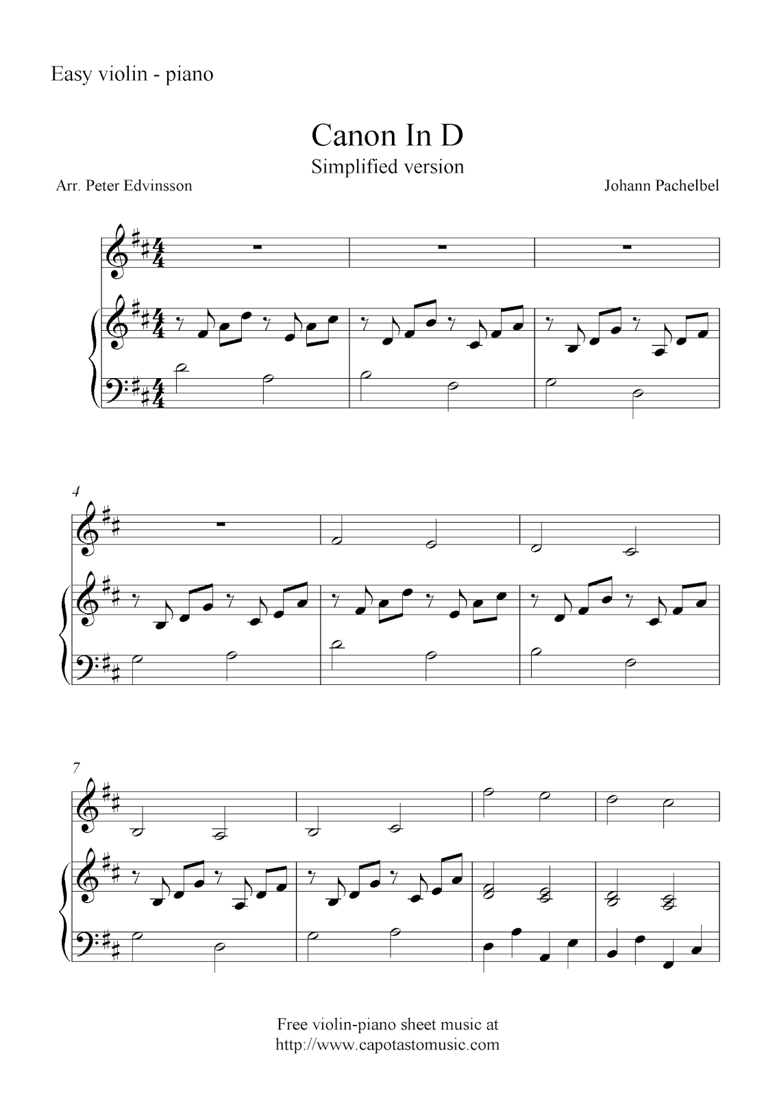 Easy Sheet Music For Beginners: Canon In D (Simplified Version for Canon In D Piano Sheet Music Free Printable