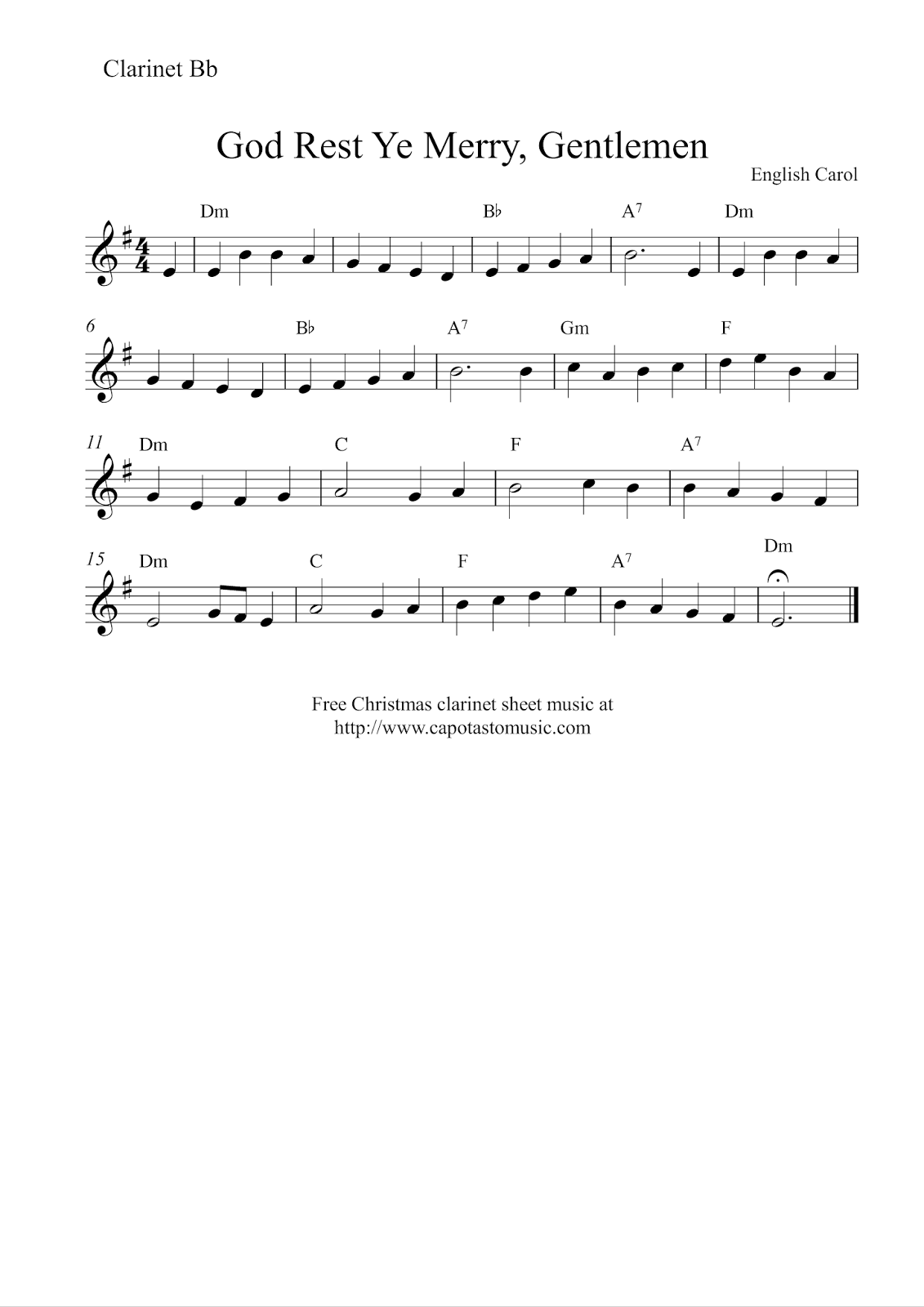 Easy Sheet Music For Beginners: Free Christmas Clarinet Sheet for Free Printable Christmas Sheet Music for Clarinet