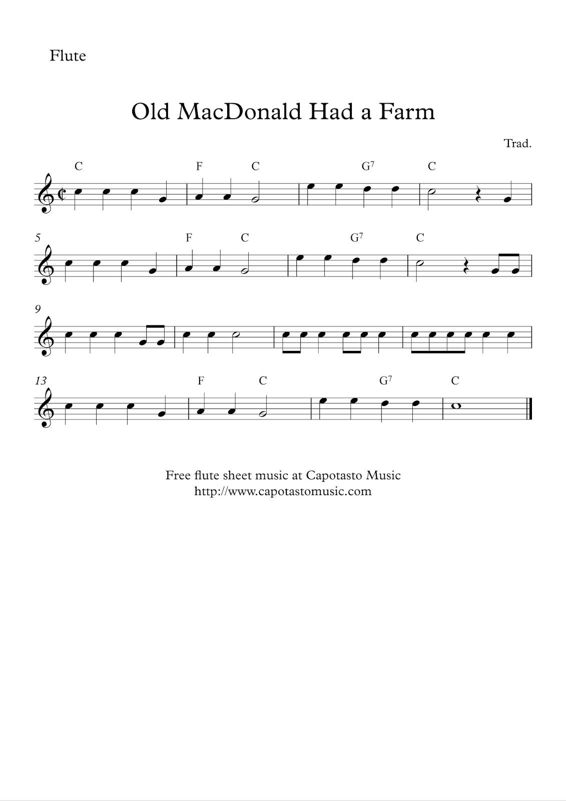 Easy Sheet Music For Beginners: Free Easy Flute Sheet Music Score in Free Printable Flute Music