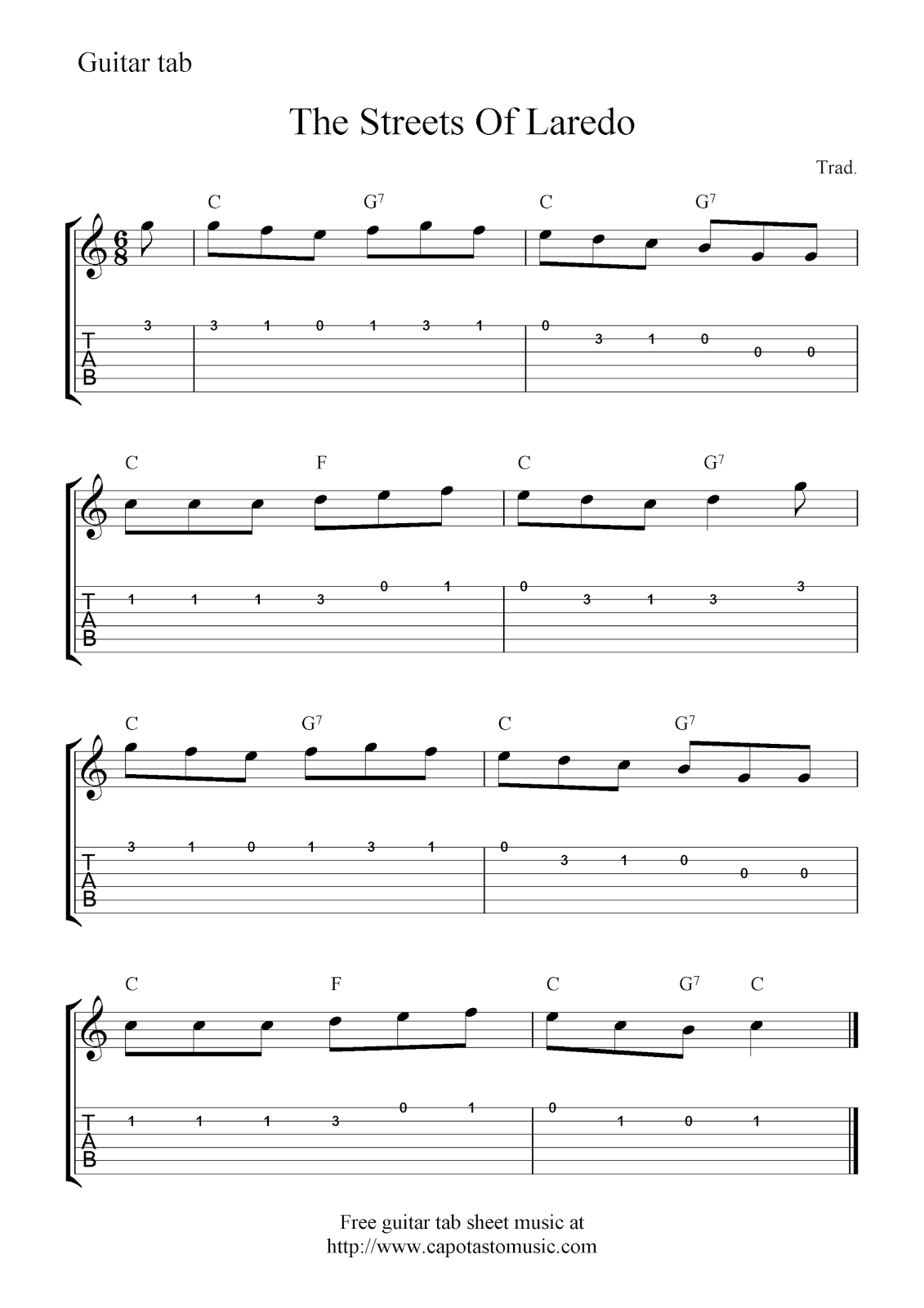 Easy Sheet Music For Beginners: Free Easy Guitar Tabs Sheet Music inside Free Printable Guitar Music