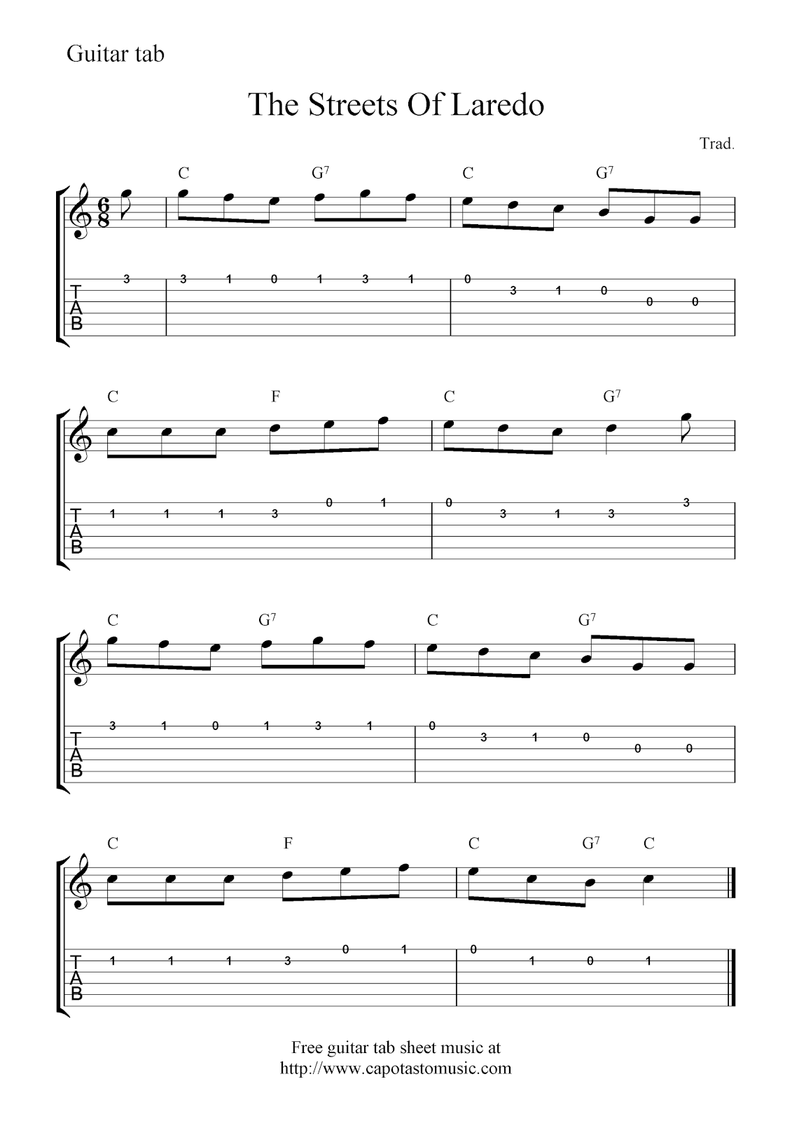 Easy Sheet Music For Beginners: Free Easy Guitar Tabs Sheet Music pertaining to Free Guitar Sheet Music For Popular Songs Printable