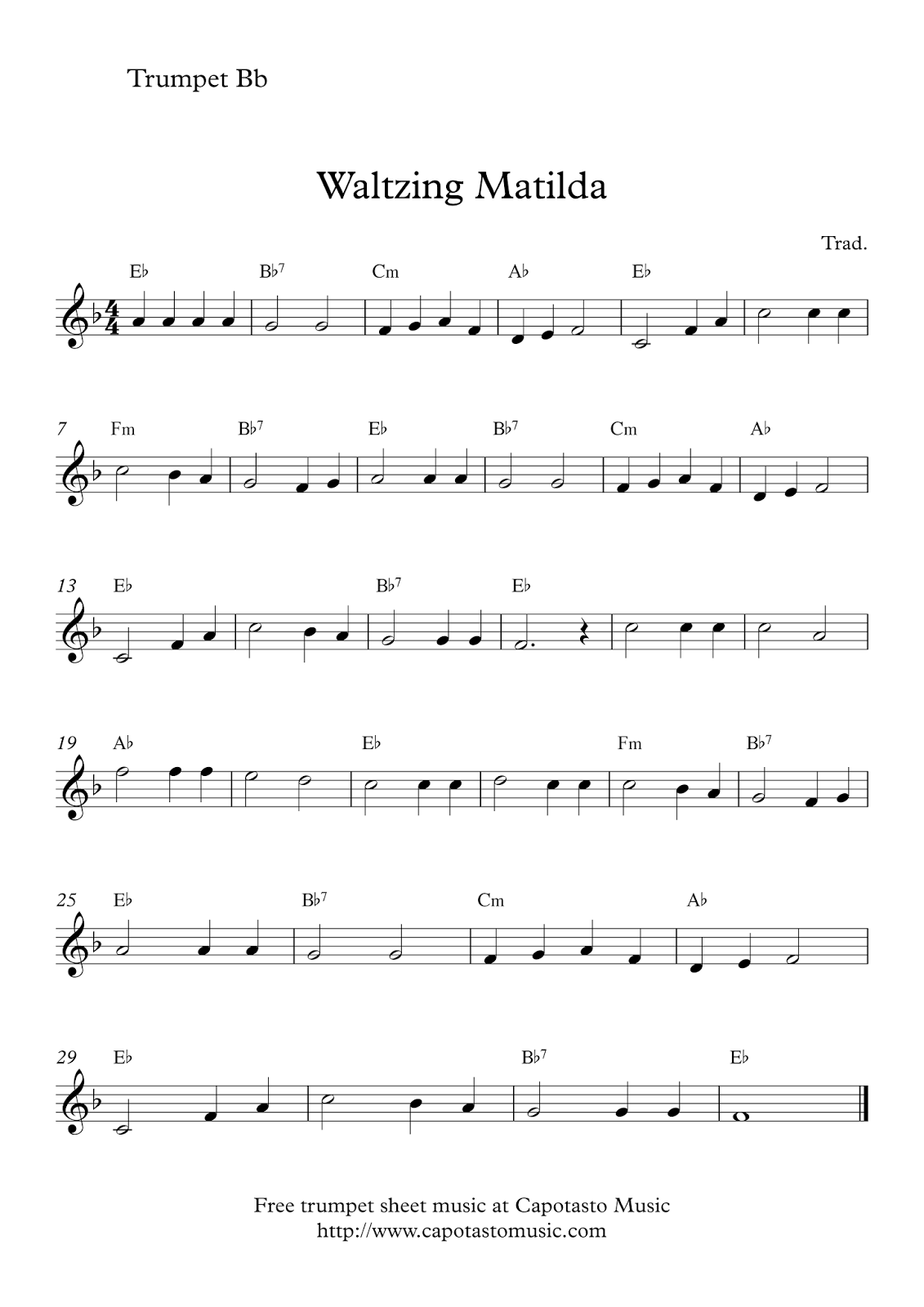 Easy Sheet Music For Beginners: Free Trumpet Sheet Music in Free Printable Sheet Music for Trumpet