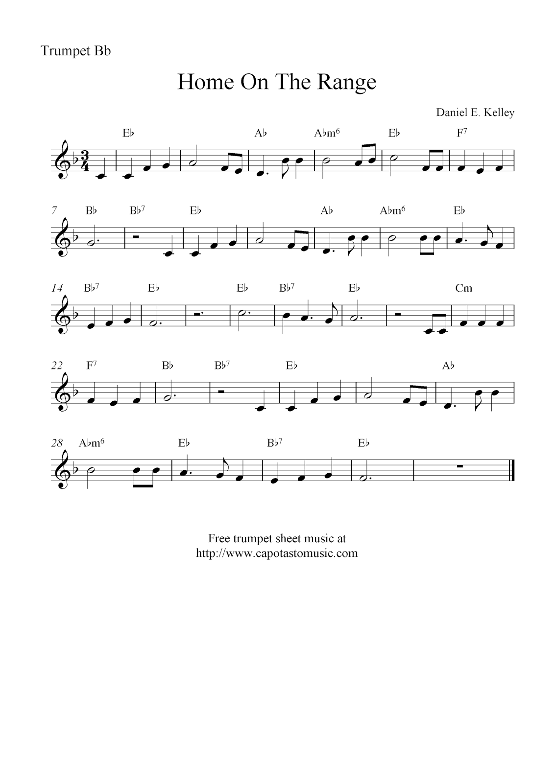 Easy Sheet Music For Beginners: Home On The Range, Free Trumpet within Free Printable Sheet Music for Trumpet