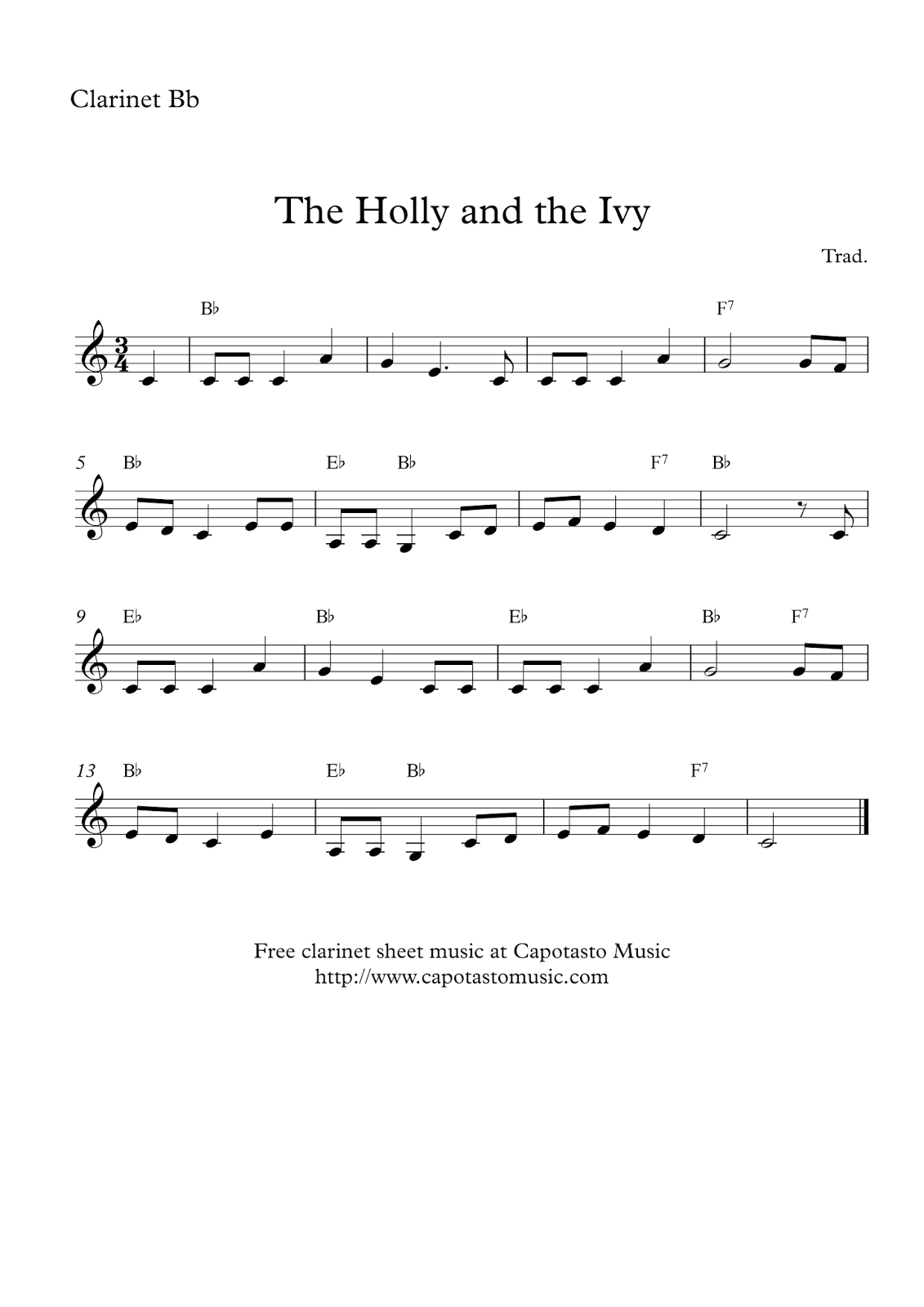 Easy Sheet Music For Beginners: The Holly And The Ivy | Free Easy in Free Printable Christmas Sheet Music For Clarinet