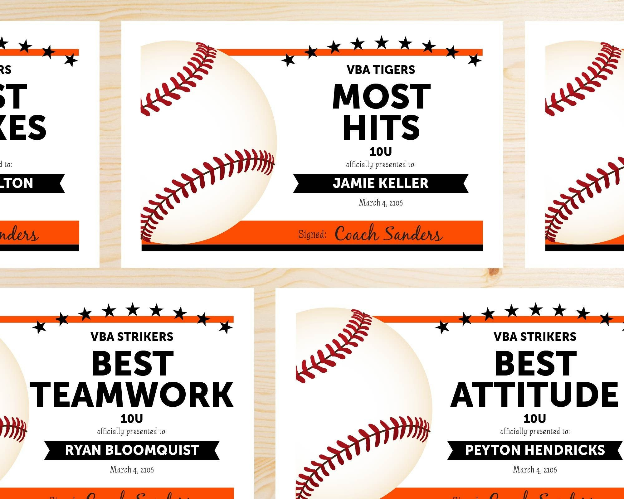 Editable Baseball Award Certificates Instant Download Printable throughout Free Printable Baseball Certificates