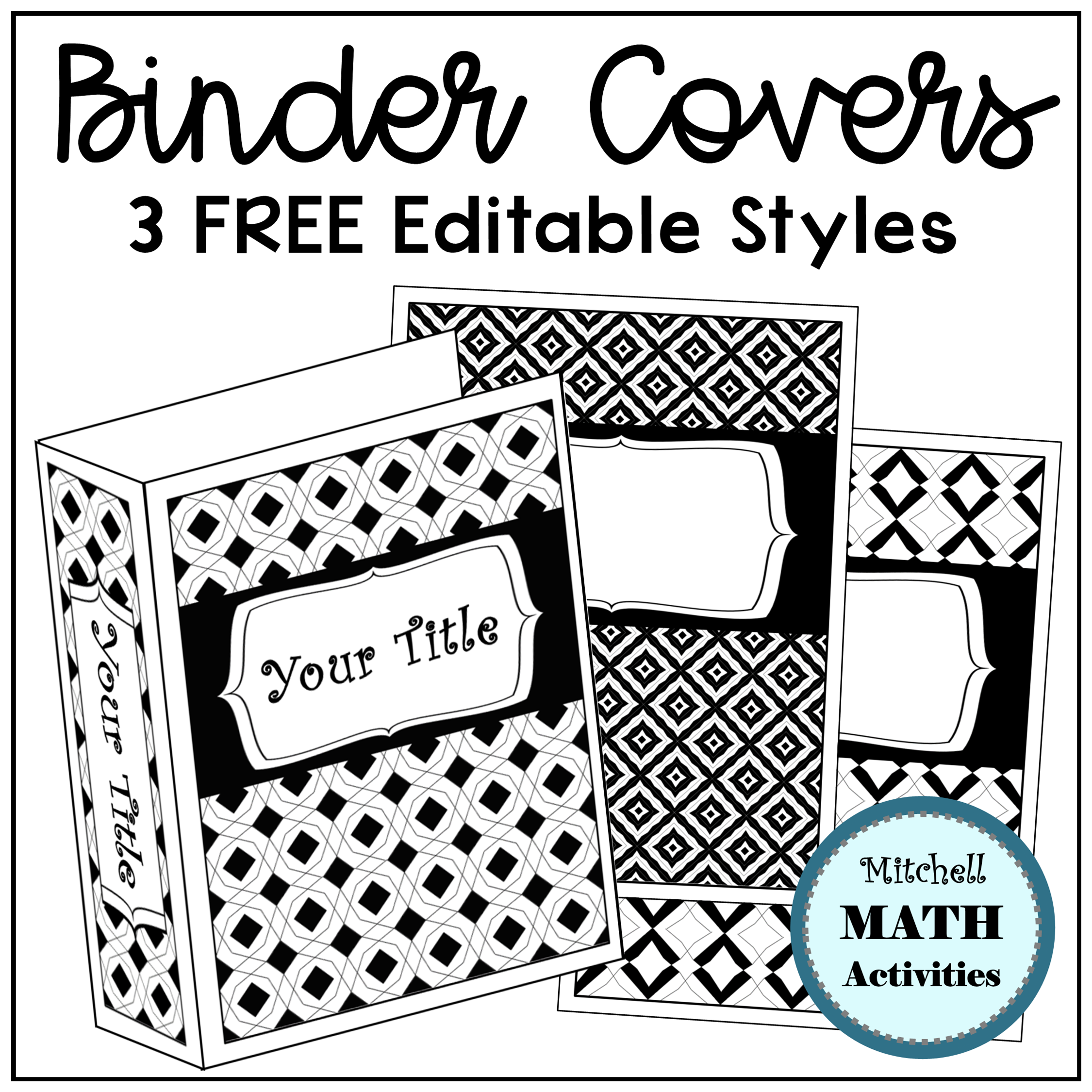 Editable Binder Covers With Black And White Patterns | Editable within Free Printable Customizable Binder Covers