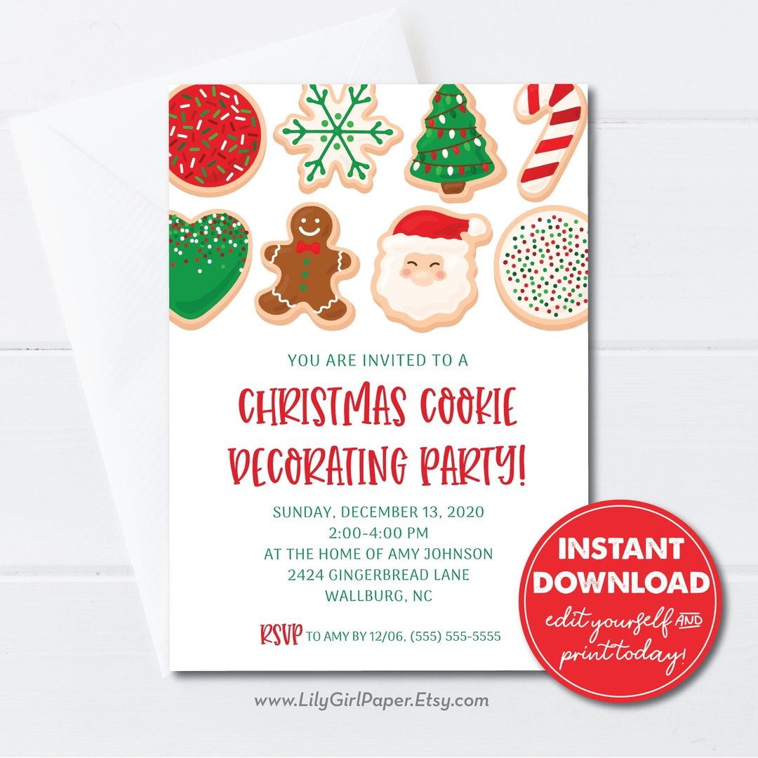 Editable Christmas Cookie Decorating Party Invitation Template pertaining to Free Printable Cookie Decorating Invitations