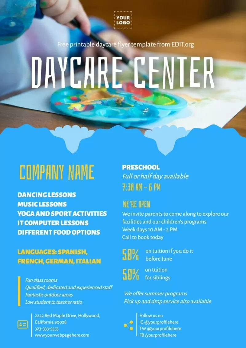 Editable Daycare Flyer Templates Online with Free Printable Daycare Flyers