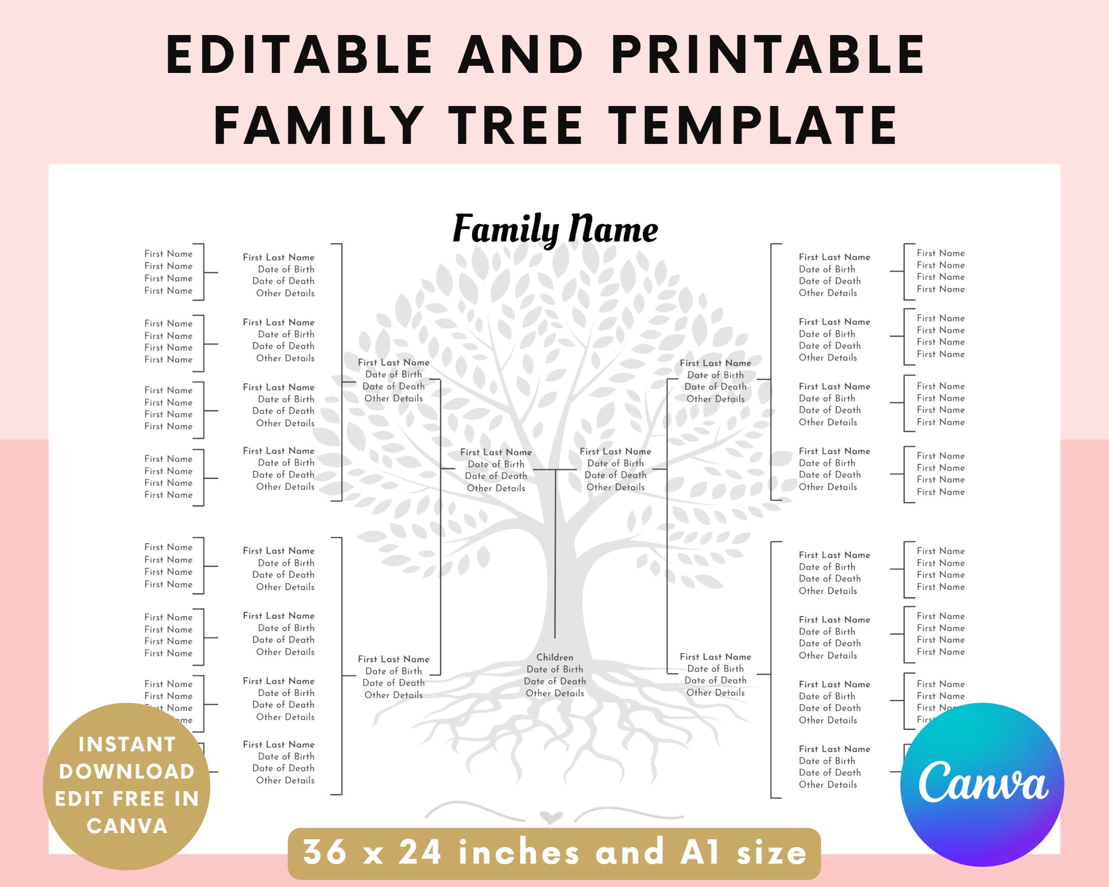 Editable Family Tree Template Family Tree Chart Printable 5 for Free Printable Family Tree