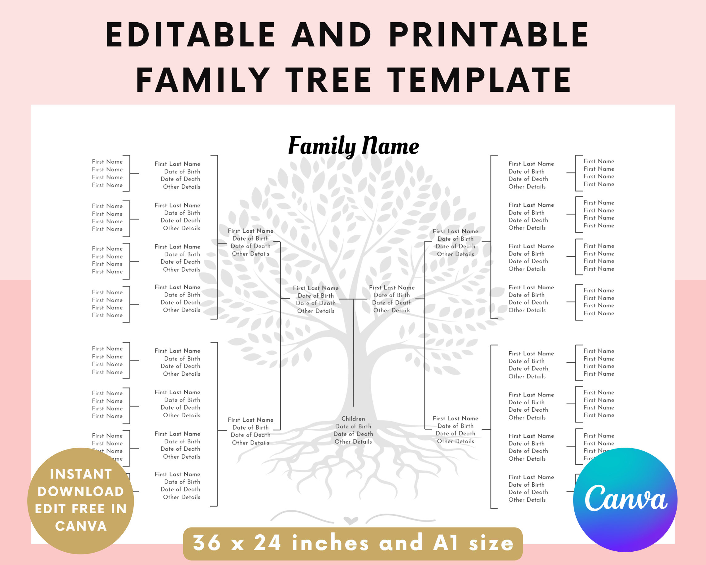 Editable Family Tree Template Family Tree Chart Printable 5 regarding Free Printable Family Tree Charts