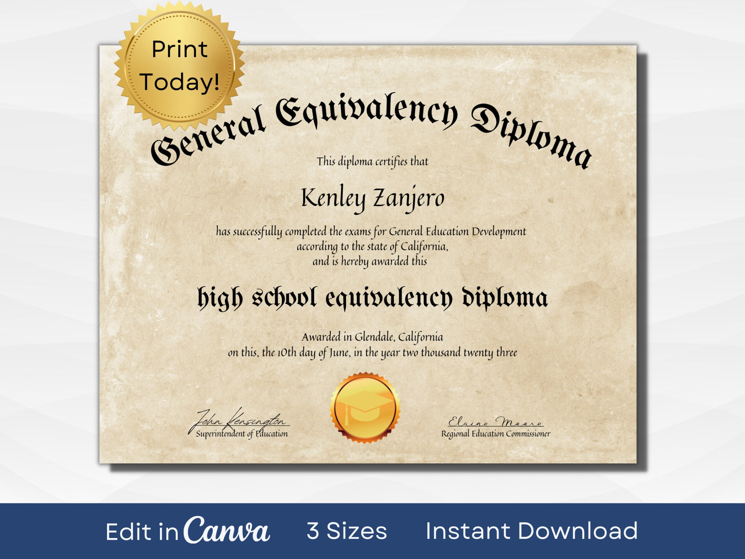 Editable Ged Certificate Template Printable High School Diploma with regard to Free Printable Ged Certificate