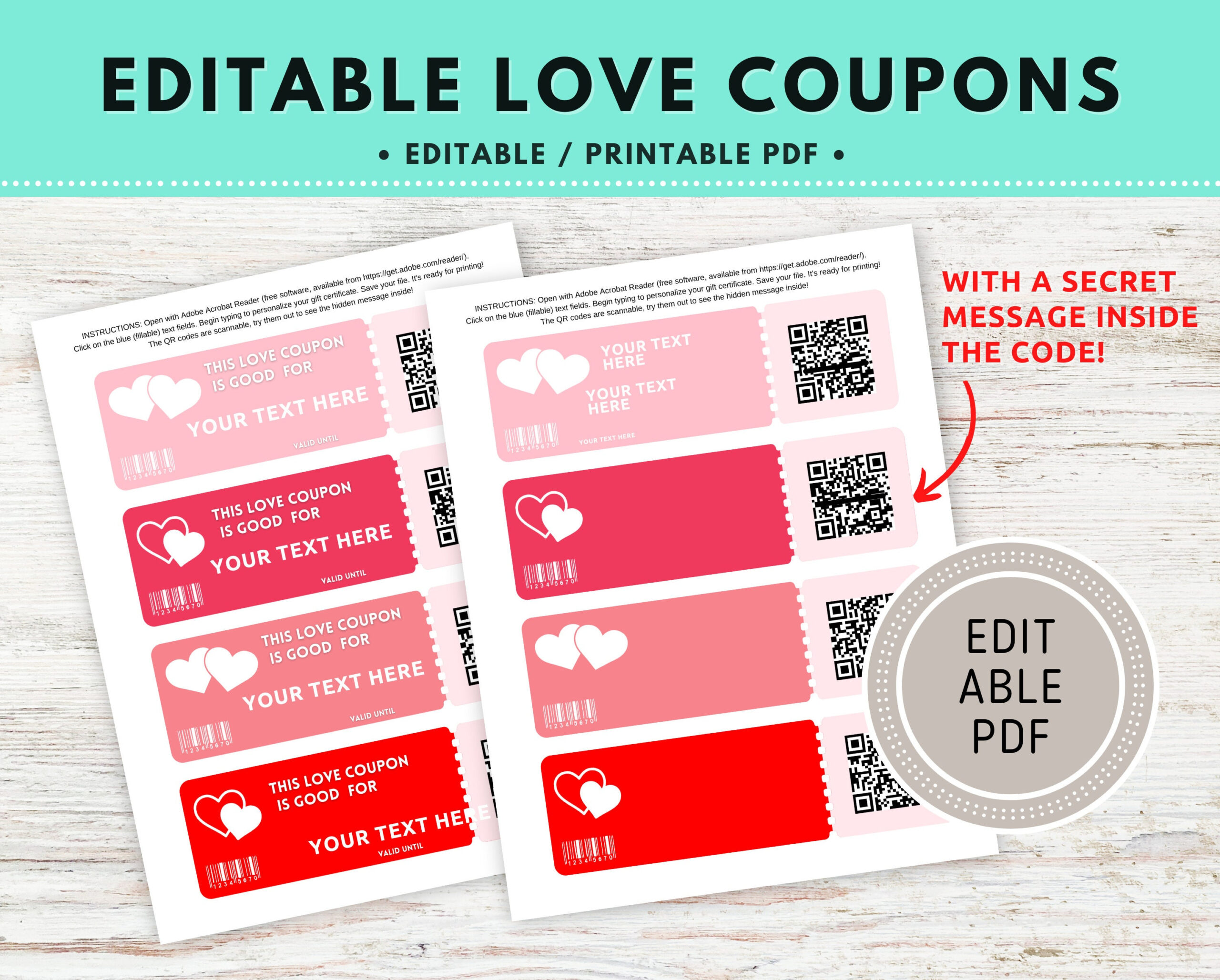 Editable Love Coupons, Valentine'S Day Coupon, Printable Coupon throughout Free Printable Coupons Without Downloading Coupon Printer