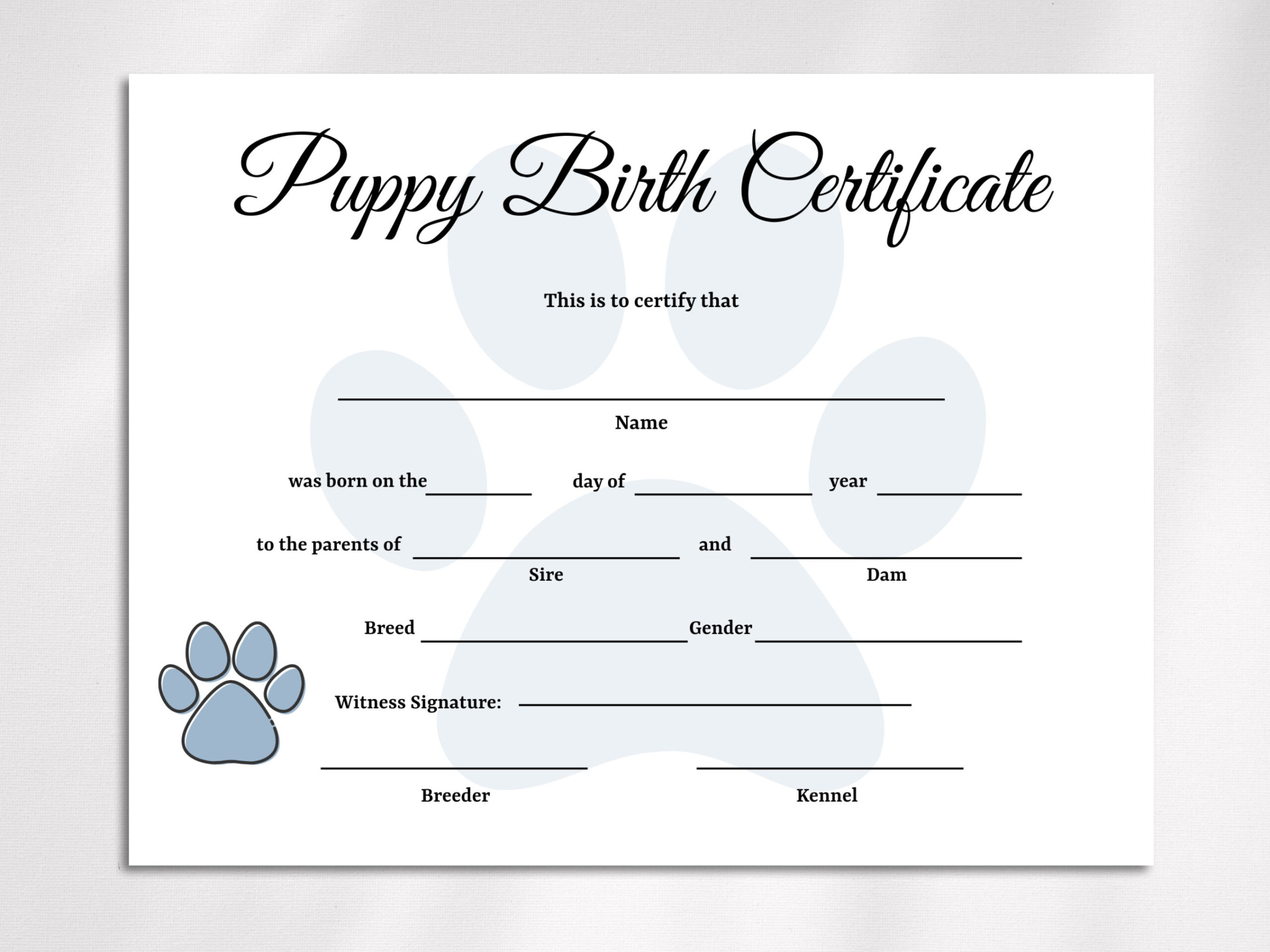 Editable Puppy Birth Certificate Template, Dog Adoption Certificate, Pet Birth Certificate, Dog Breeder Forms intended for Free Printable Birth Certificates For Puppies