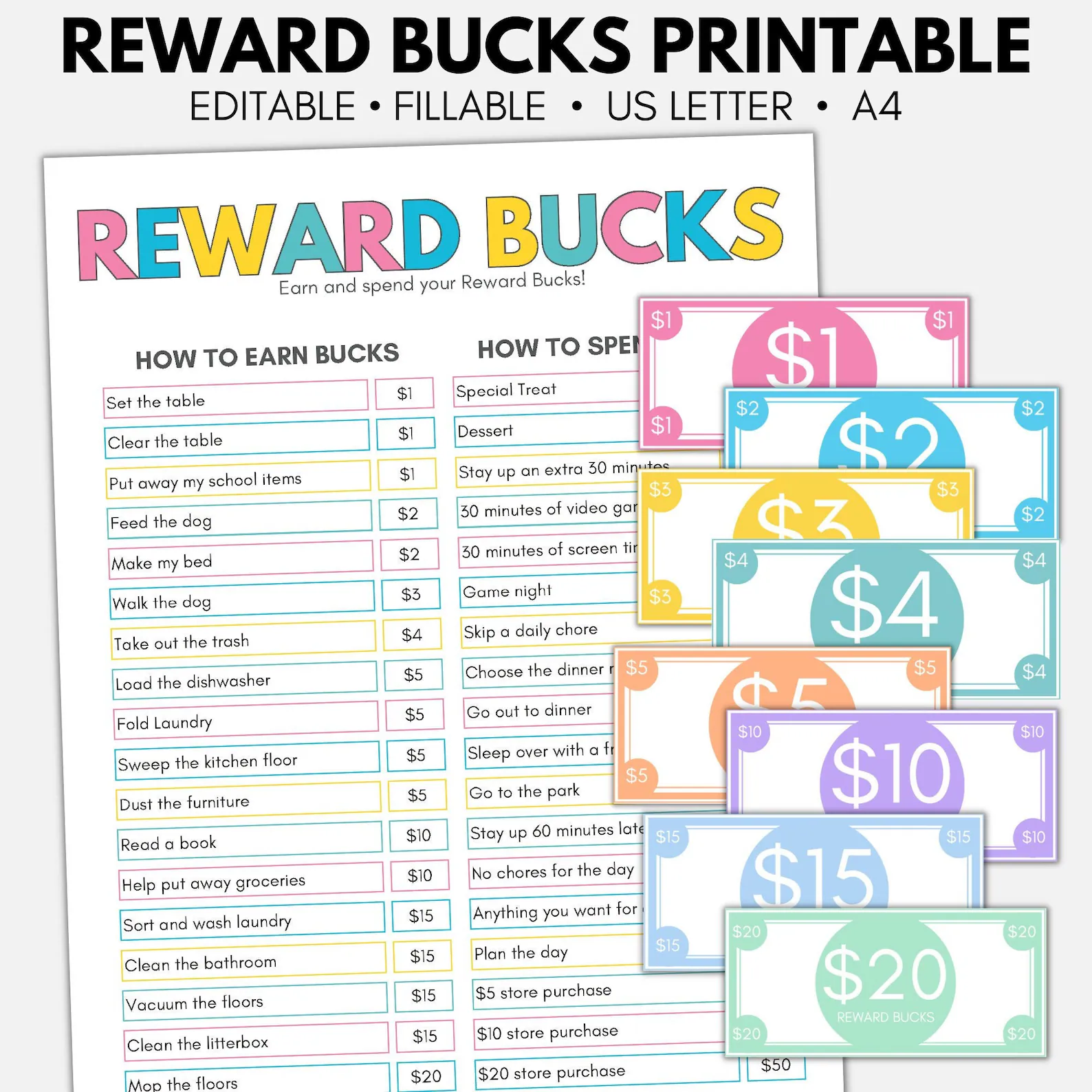 Editable Reward Bucks Printable, Chore Bucks, Printable Mom Bucks throughout Free Printable Chore Bucks