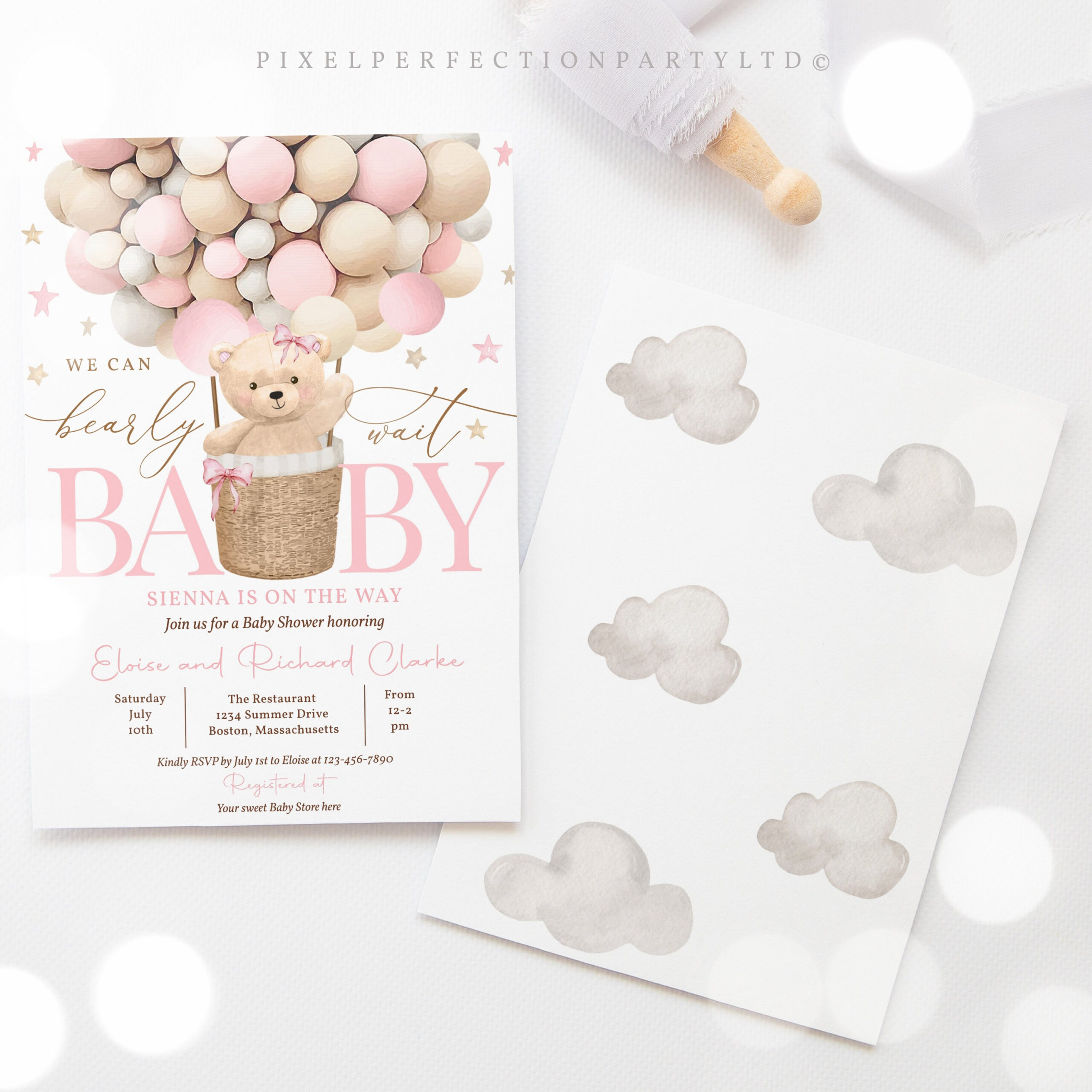 Editable Teddy Bear Hot Air Balloon Baby Shower Invitation Girl inside Free Printable Pink Zebra Baby Shower Invitations