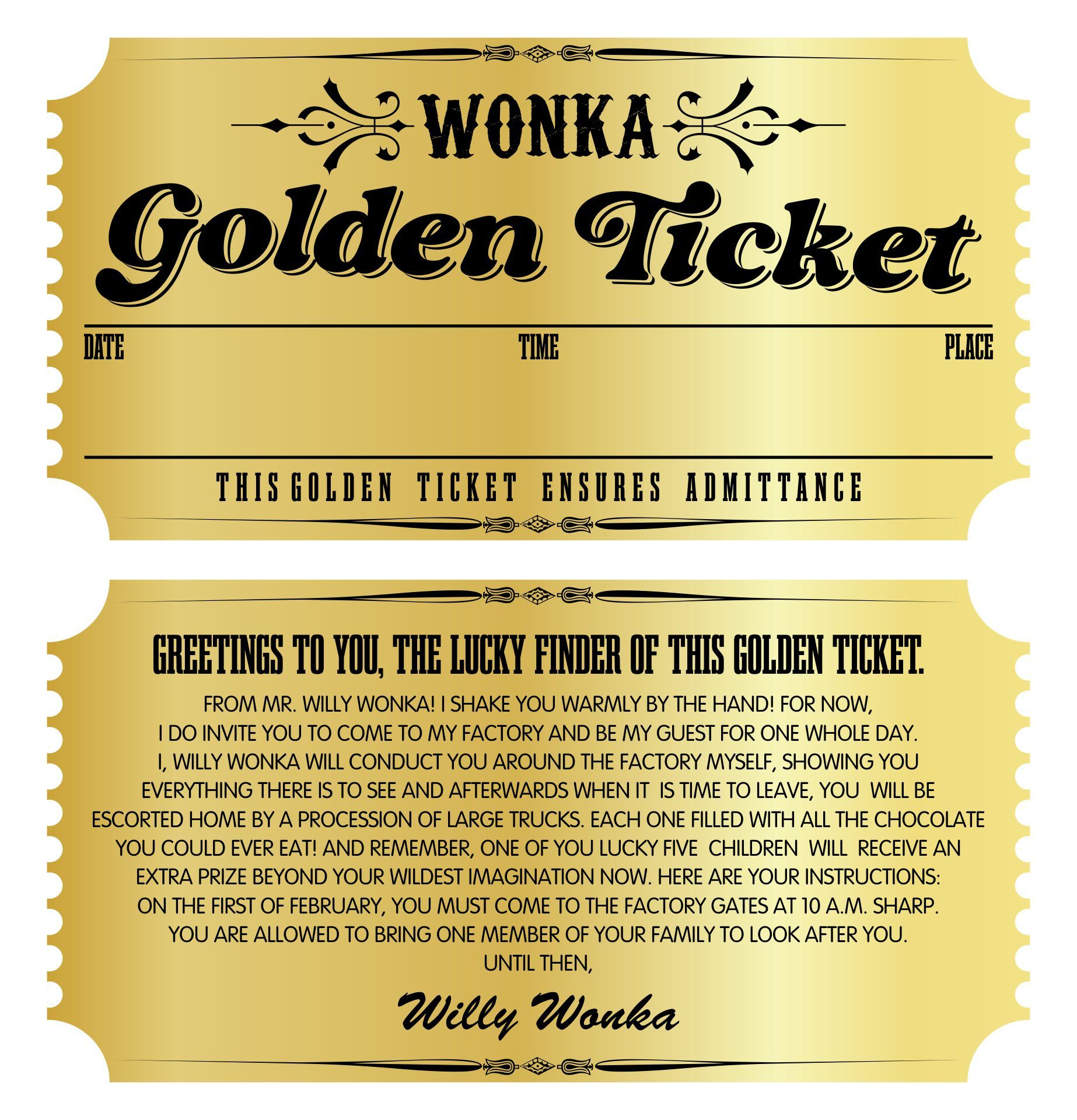 Editable Wonka Golden Ticket Template pertaining to Golden Ticket Printable Free