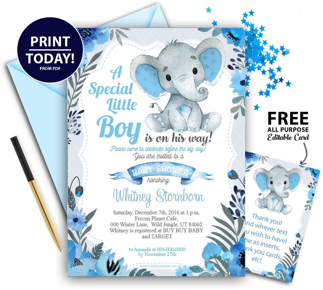 Elephant Baby Shower Invitations Boy Flash Sales | Sangel in Free Printable Elephant Baby Shower Invitations