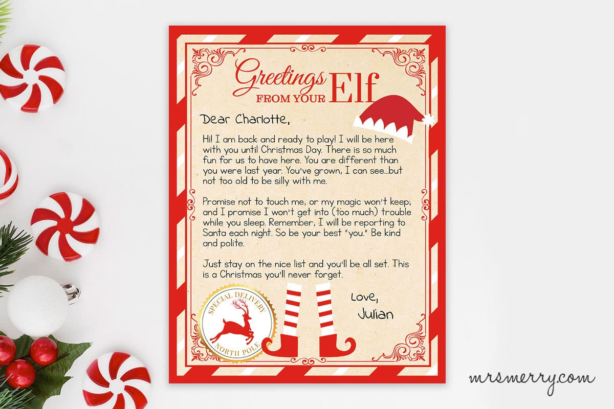 Elf On The Shelf Arrival Letter Personalized Printable | Mrs. Merry with Free Printable Elf on Shelf Arrival Letter