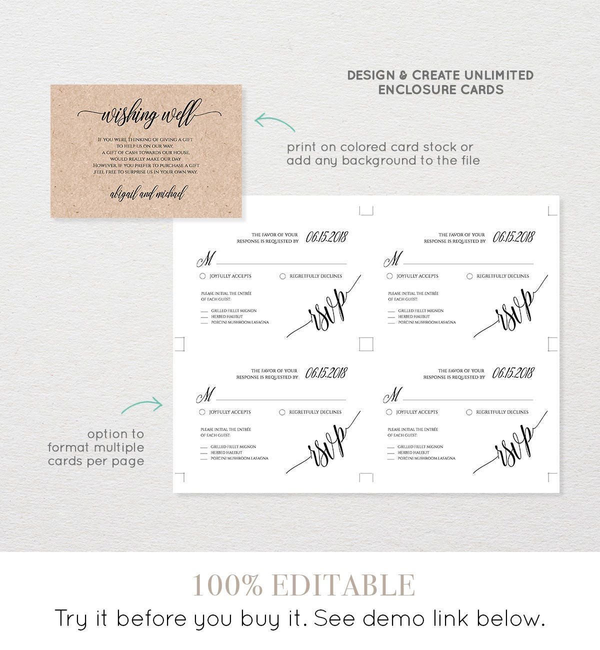 Enclosure Card Template, Printable Insert Card, Editable File For inside Free Printable Enclosure Cards