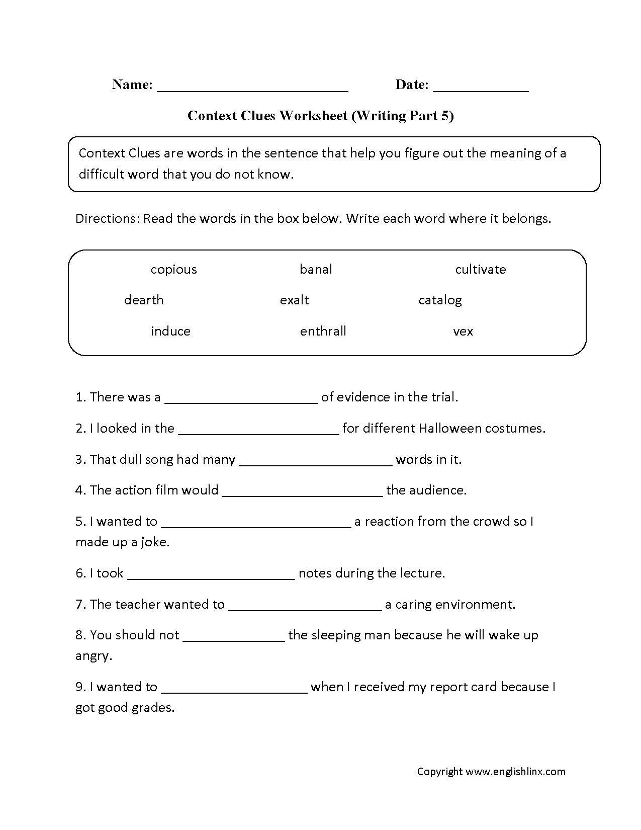 Englishlinx | Context Clues Worksheets with Free Printable 5th Grade Context Clues Worksheets