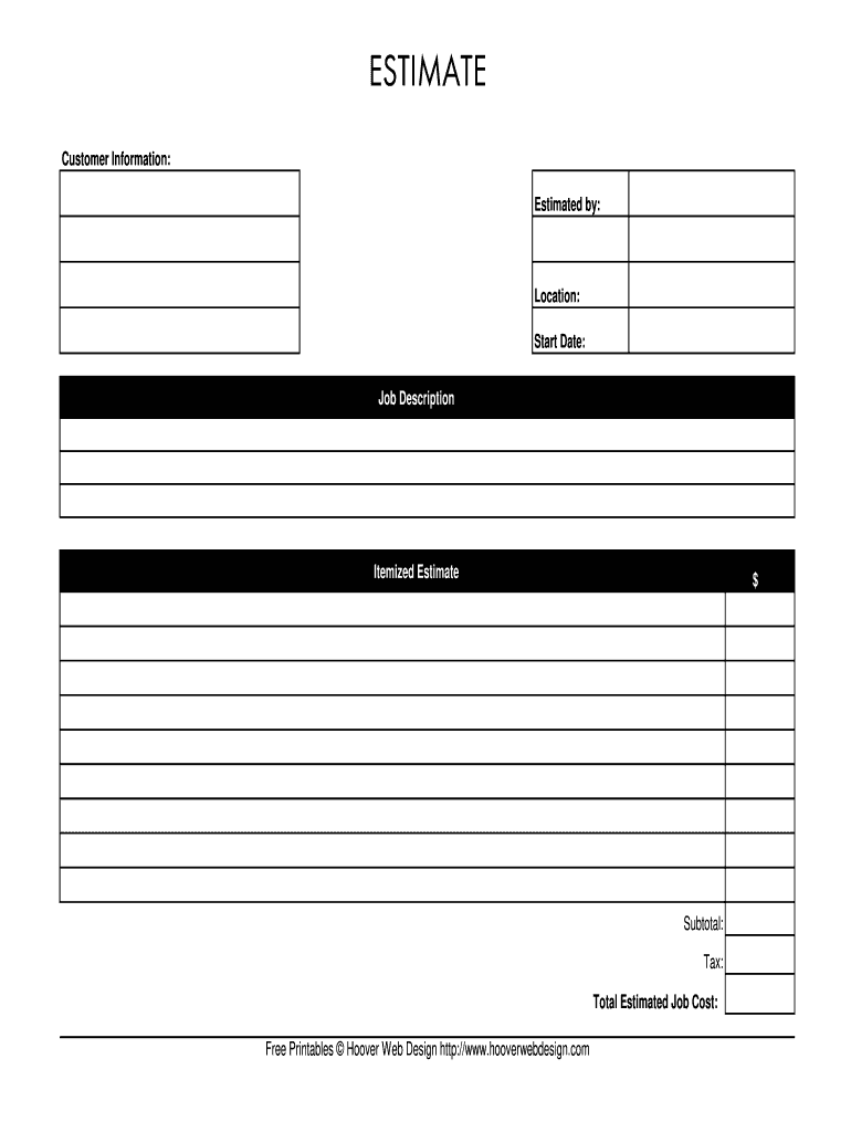 Estimate Template - Fill Online, Printable, Fillable, Blank for Free Printable Estimate Forms