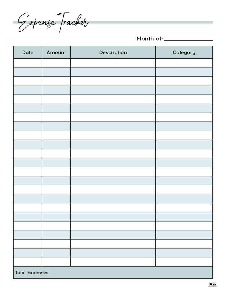 Expense Tracker Printables - 20 Free Options | Printabulls with Free Printable Daily Expense Tracker