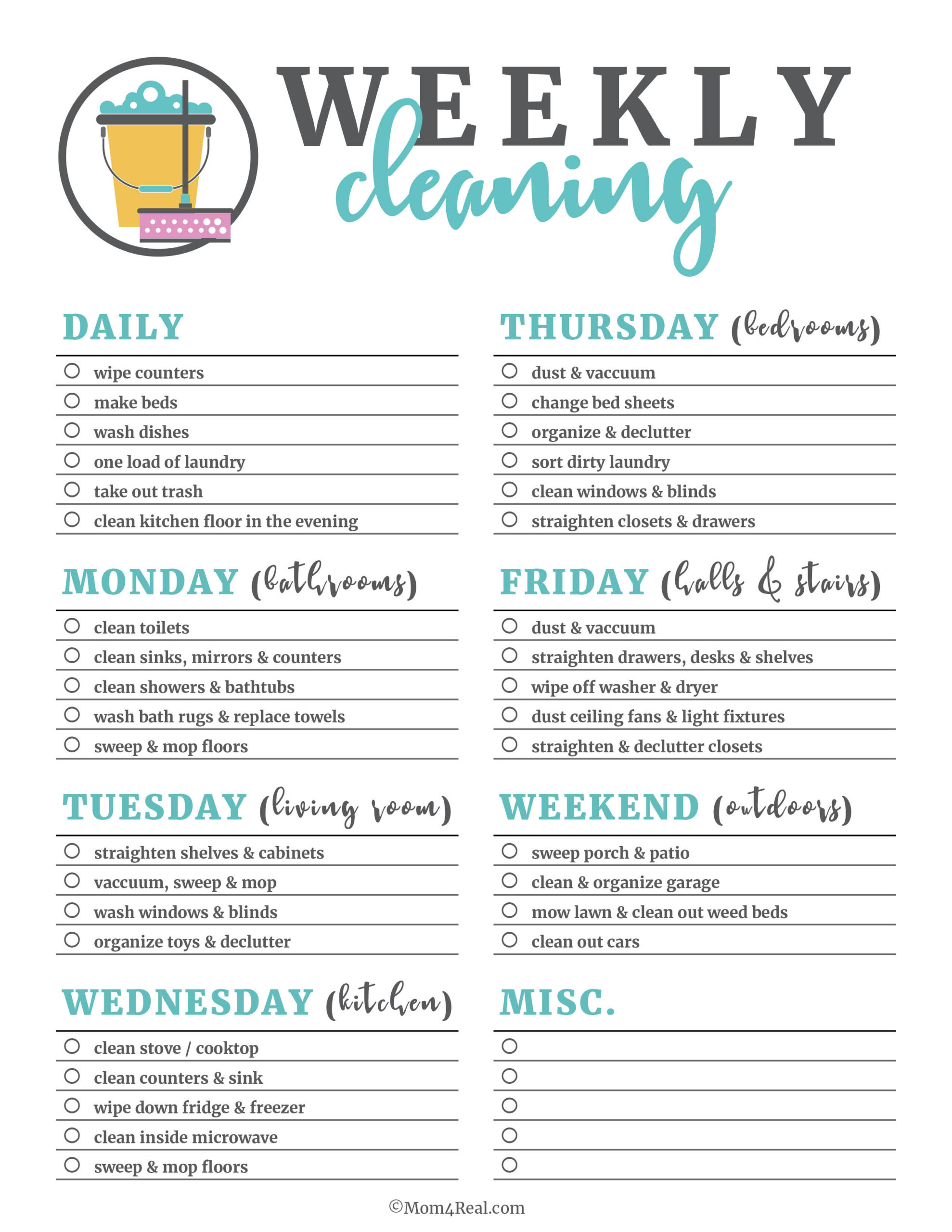 🧹 Printable Cleaning Checklists: Daily, Weekly &amp;amp; Monthly Tasks! for Free Printable House Cleaning Checklist