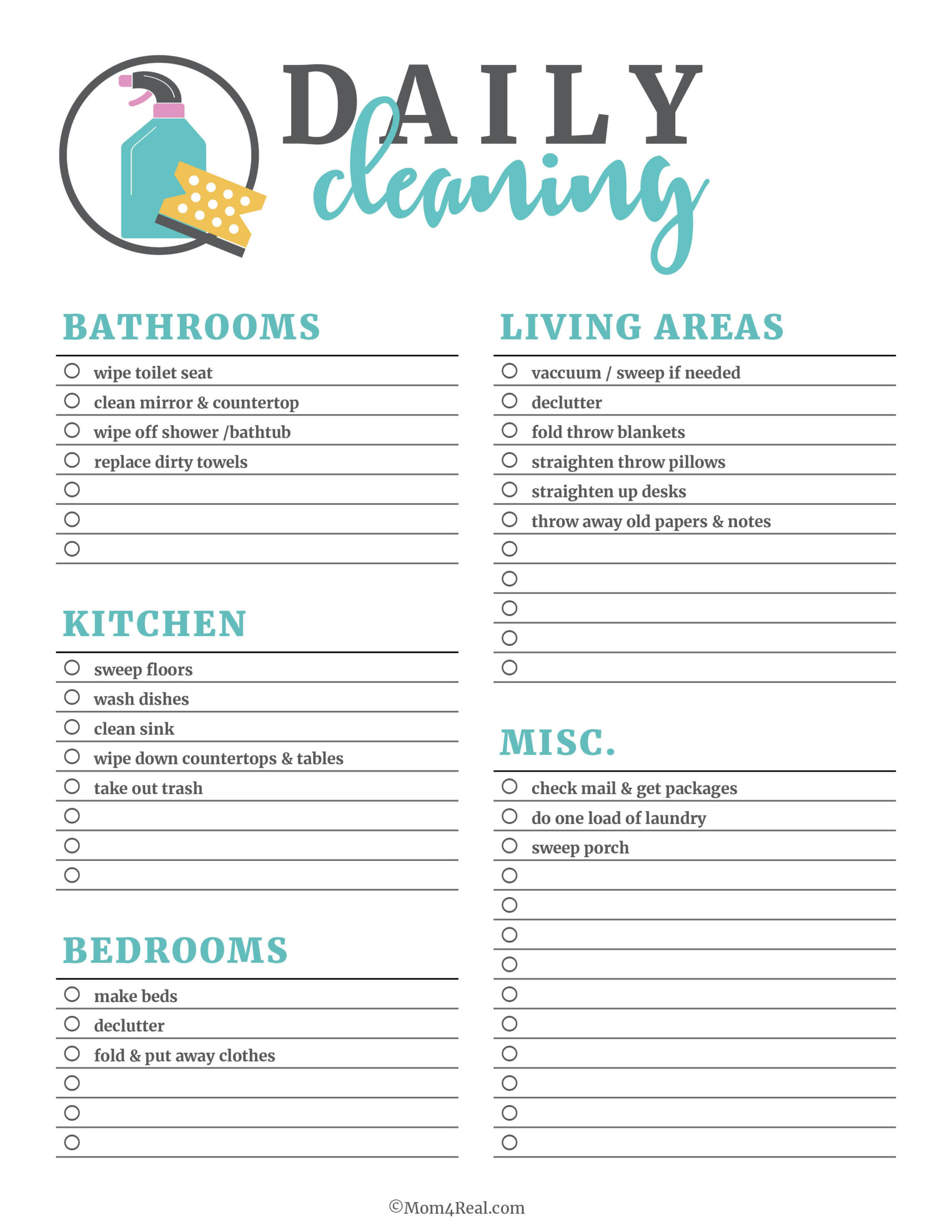🧹 Printable Cleaning Checklists: Daily, Weekly &amp;amp; Monthly Tasks! intended for Free Printable Housework Checklist