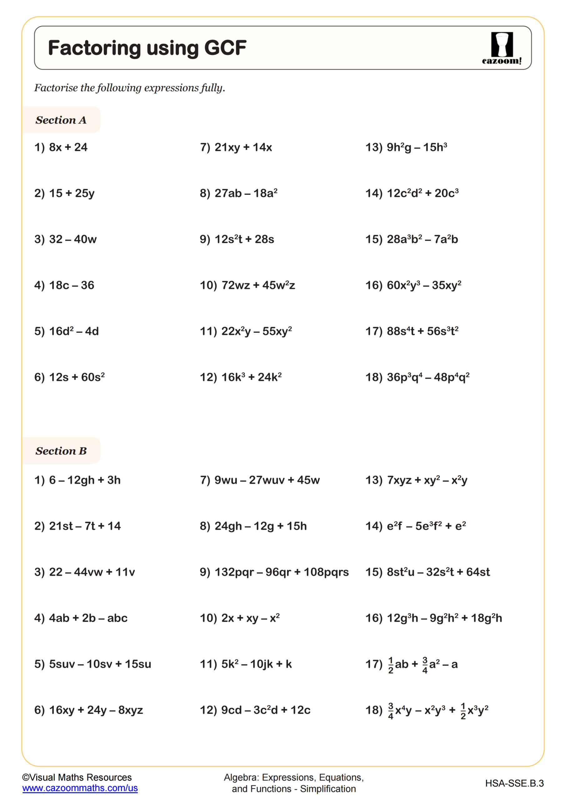 Factoring Using Gcf Worksheet | Pdf Printable Algebra Worksheet regarding Free Printable Greatest Common Factor Worksheets