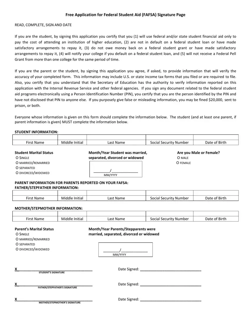 Fafsa Signature Page ≡ Fill Out Printable Pdf Forms Online inside Free Printable Fafsa Form