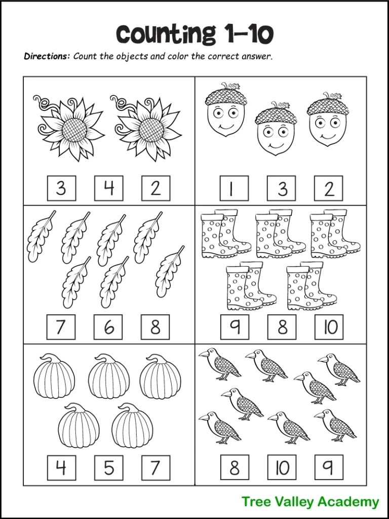 Fall Math Worksheets For Kindergarten, Preschool &amp;amp; 1St Grade within Free Printable Fall Math Worksheets