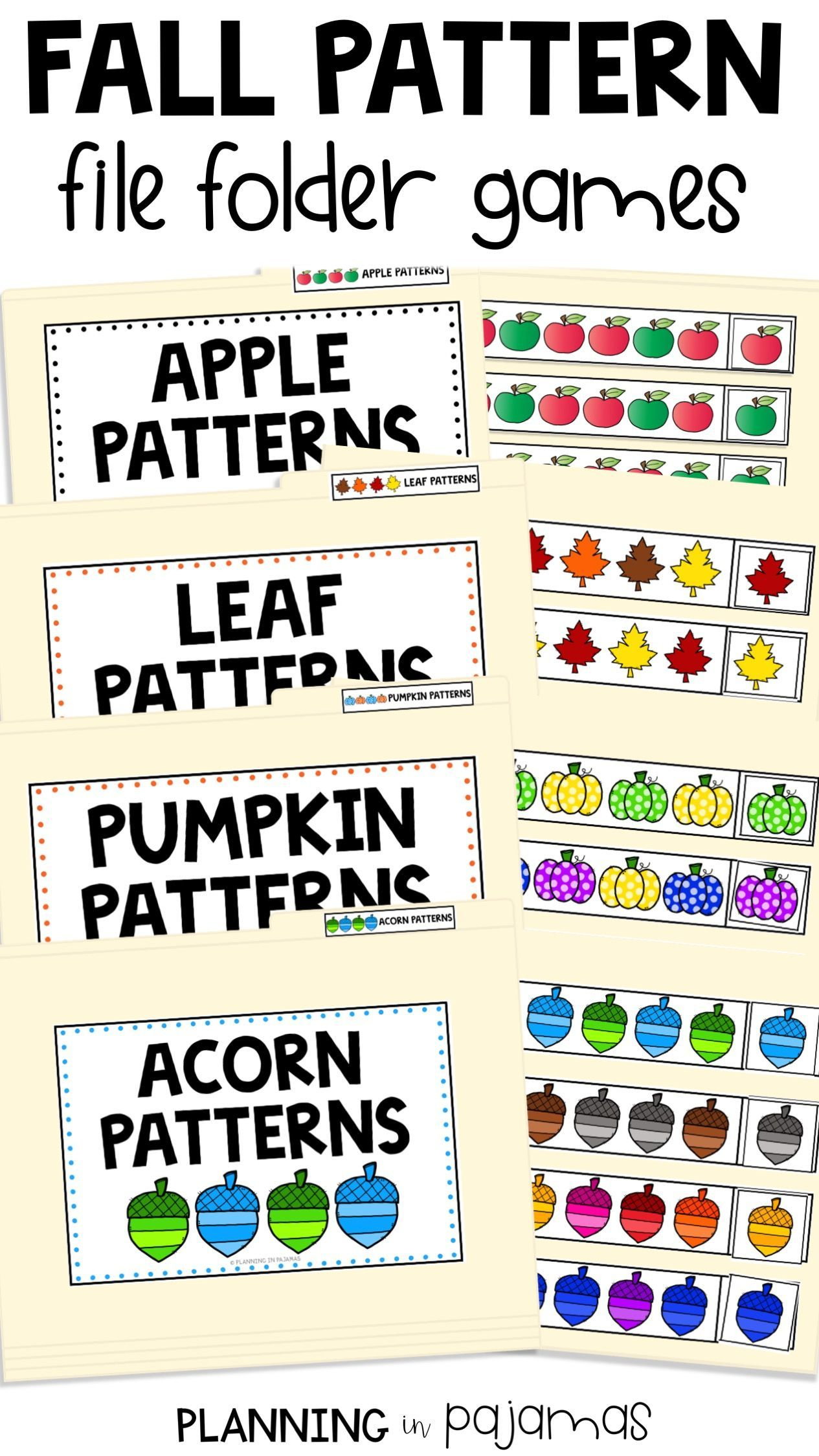 Fall Patterns Math Centers For Kindergarten | Worksheets And File in Free Printable Fall File Folder Games