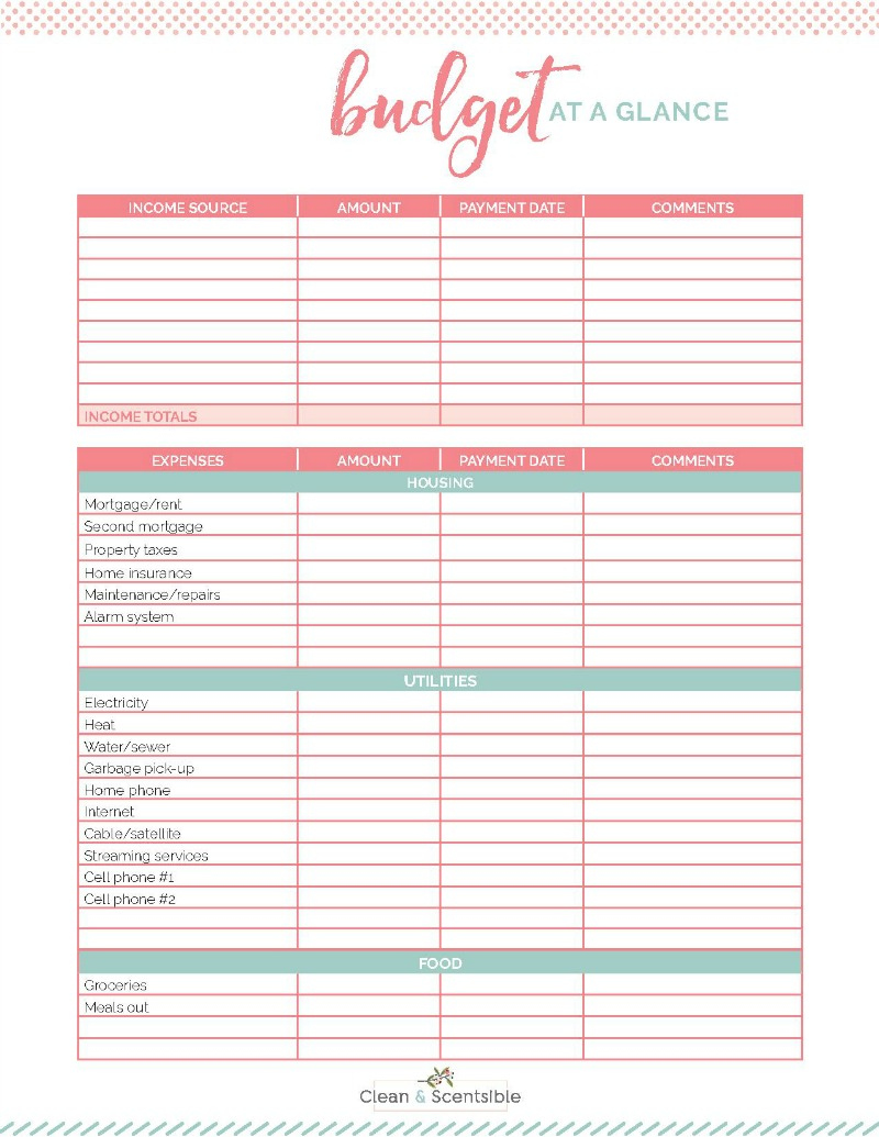 Family Binder Budgeting Printables - Clean And Scentsible in Free Printable Budget Binder Worksheets