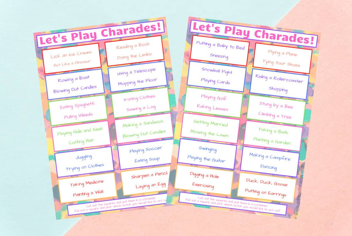 Family Charades Free Printable Game Made With Happy, 60% Off pertaining to Free Printable Charades Cards