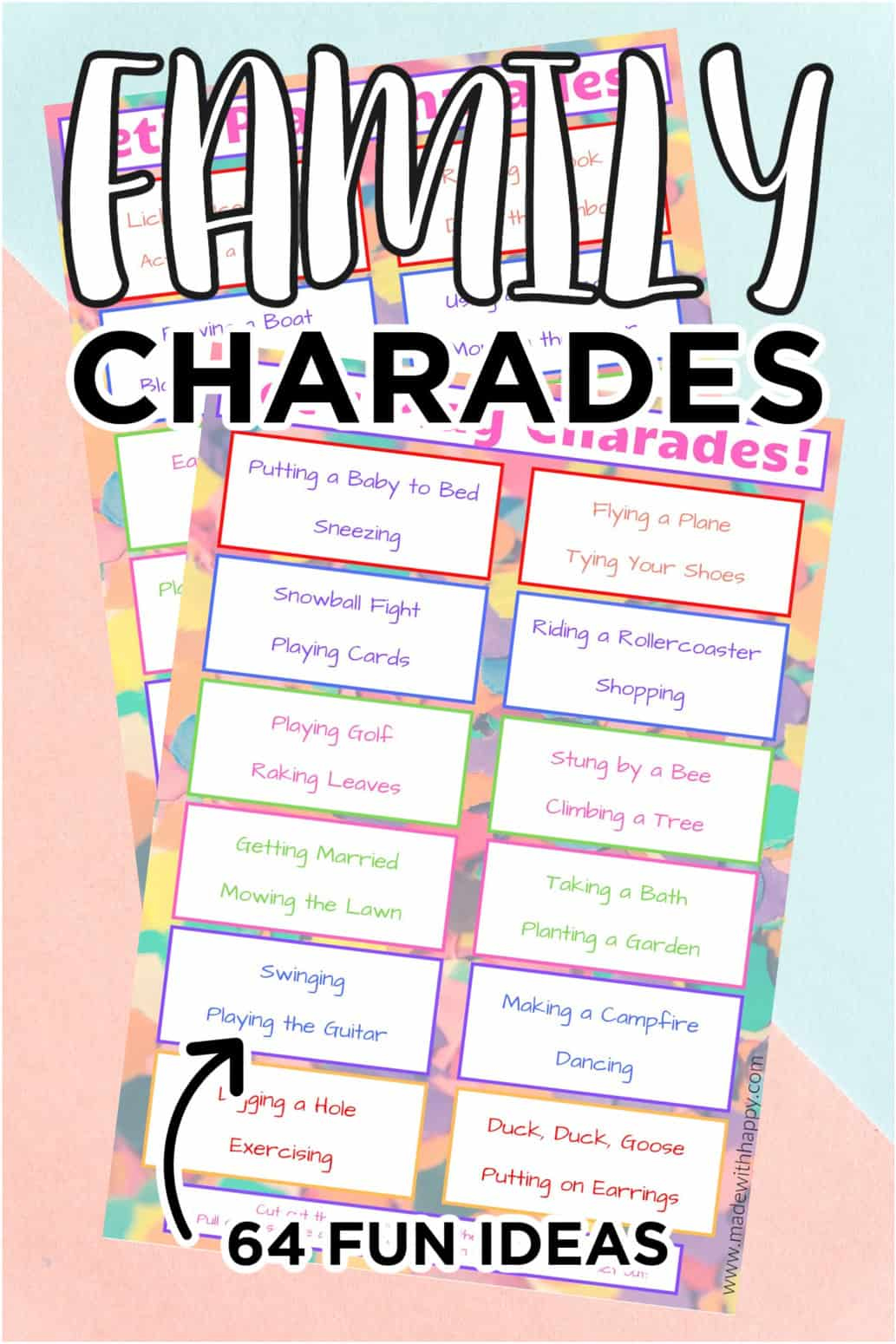 Family Charades - Free Printable Game - Made With Happy with Free Printable Charades Cards