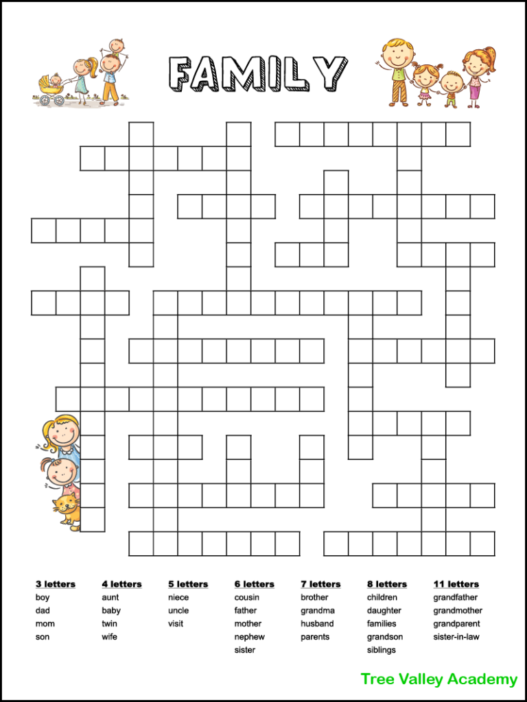 Family Members Fill In Word Puzzle For Kids - Tree Valley Academy with Free Printable Easy Fill In Puzzles