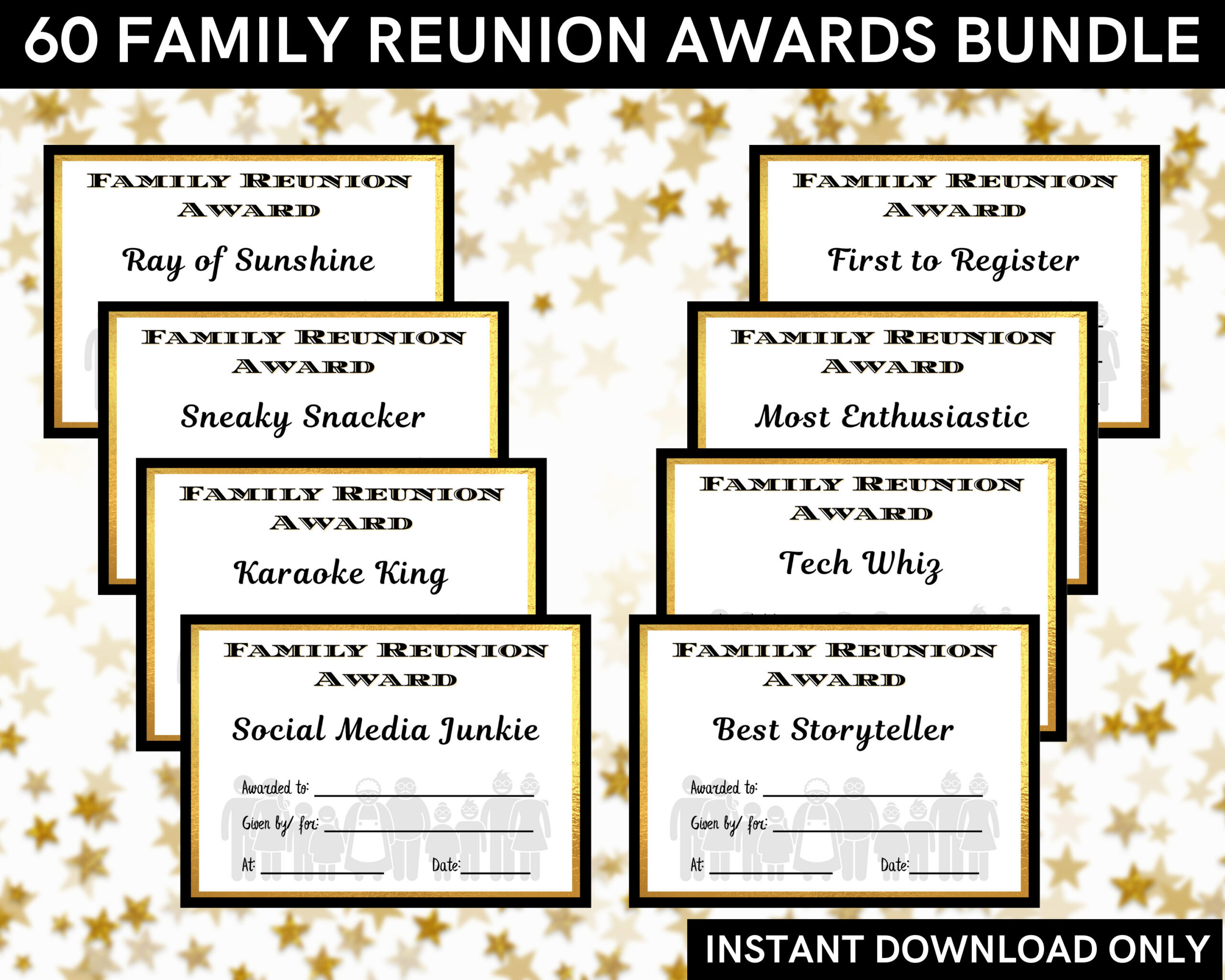 Family Reunion Awards Printable Bundle Use For Family Gathering Or in Free Printable Family Reunion Awards