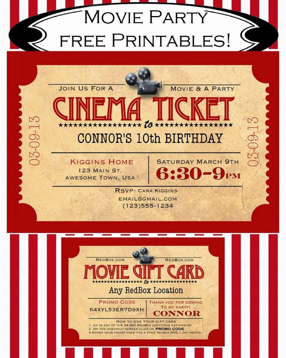 Fantastic Movie Gift Certificate Template | Movie Ticket Birthday with Free Printable Movie Themed Invitations