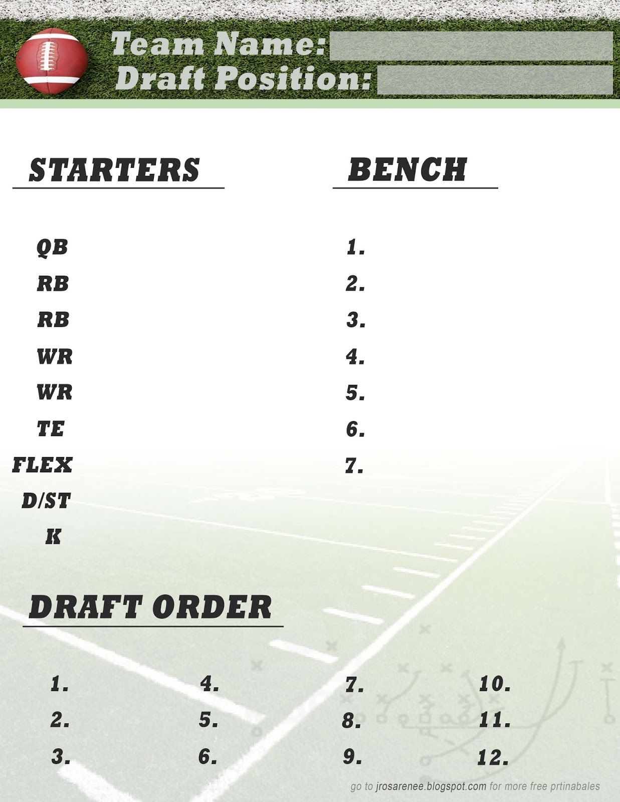 Fantasy Football Blank Roster Sheets inside Free Fantasy Football Draft Kit Printable